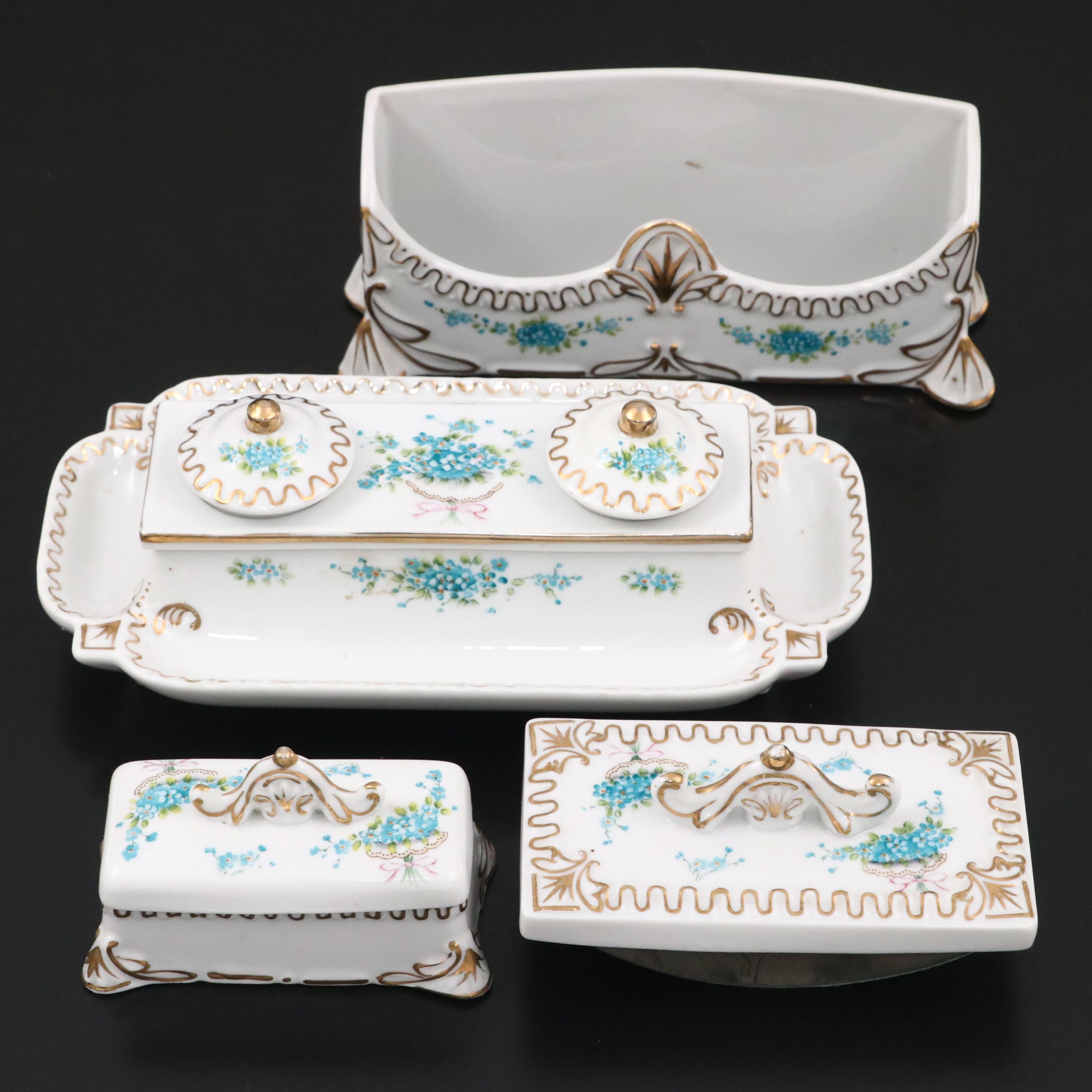Victorian Style Porcelain Desk Set, Mid to Late 20th Century