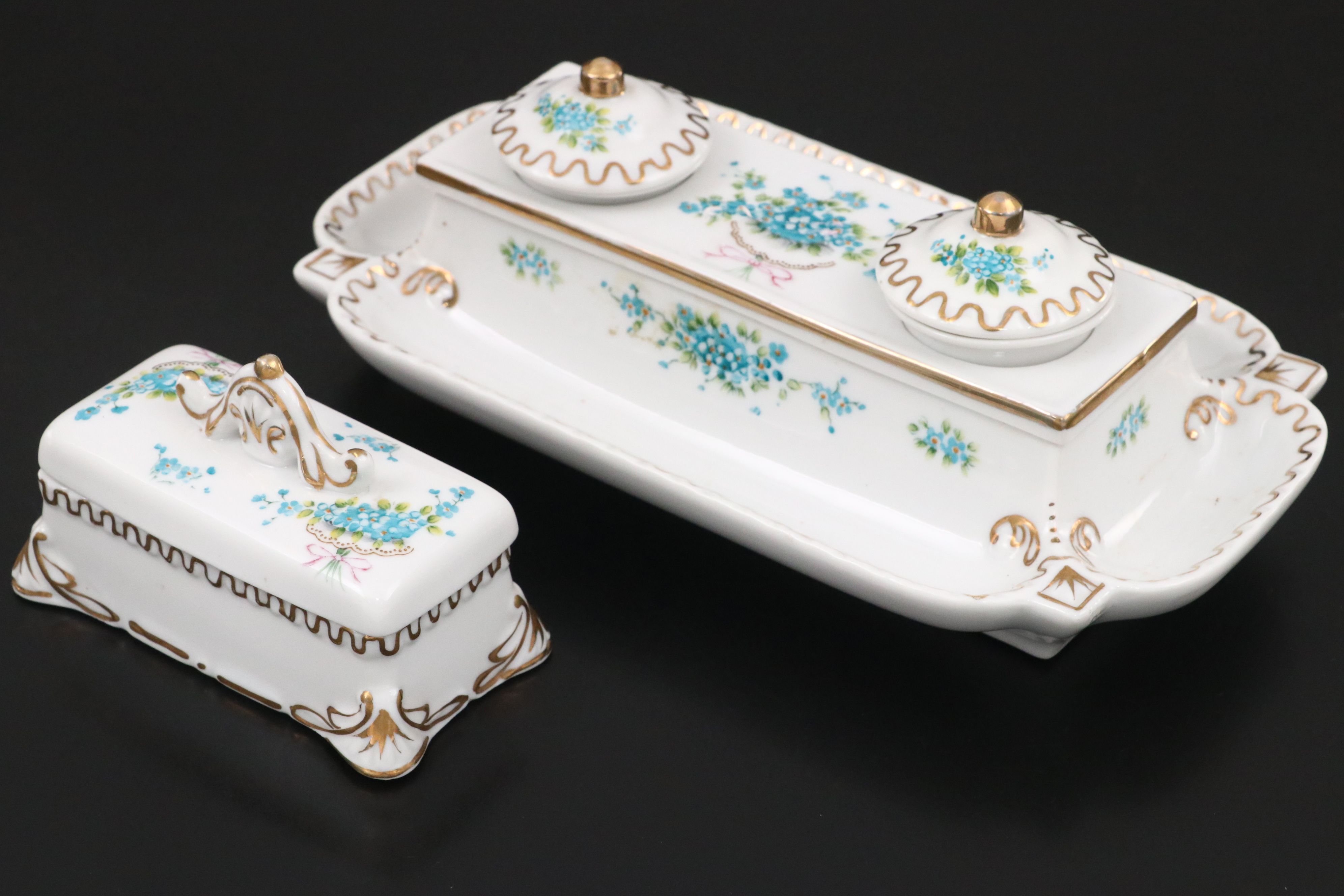 Victorian Style Porcelain Desk Set, Mid to Late 20th Century