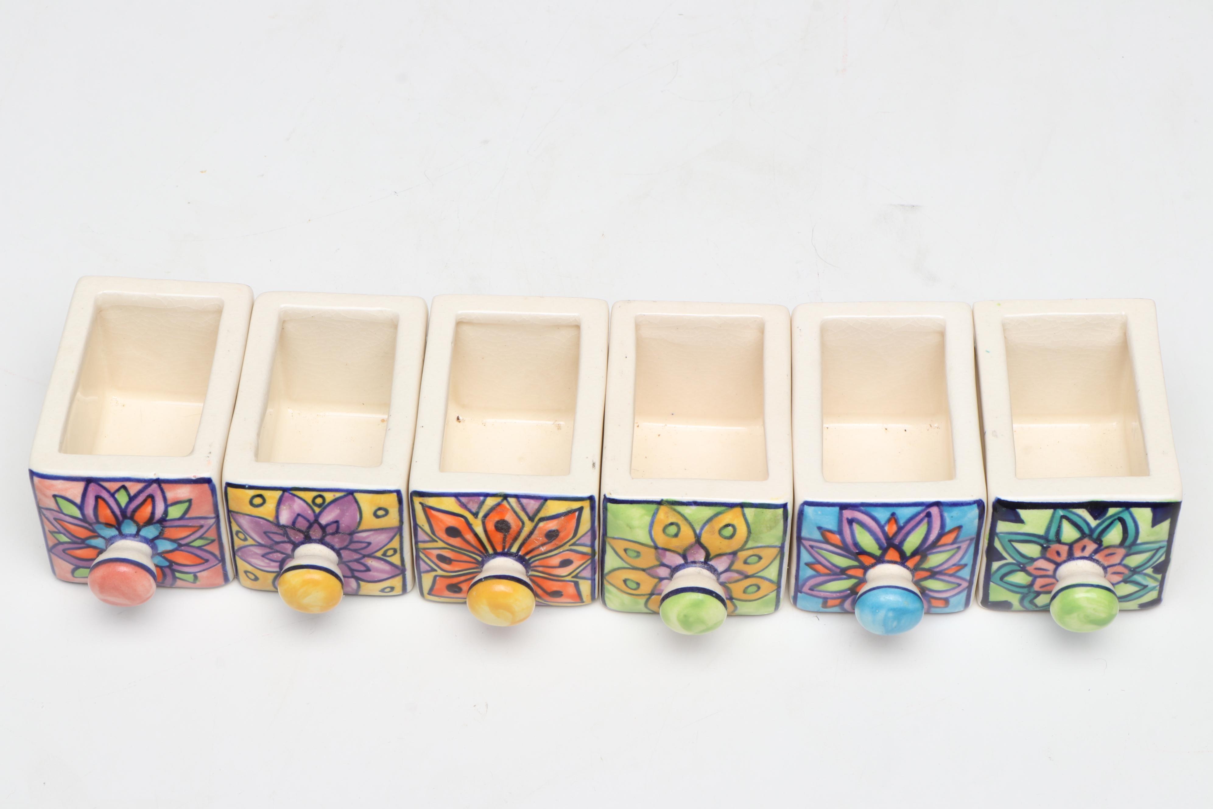 Stone Mortar and Pestle with Wood and Ceramic Spice Chest