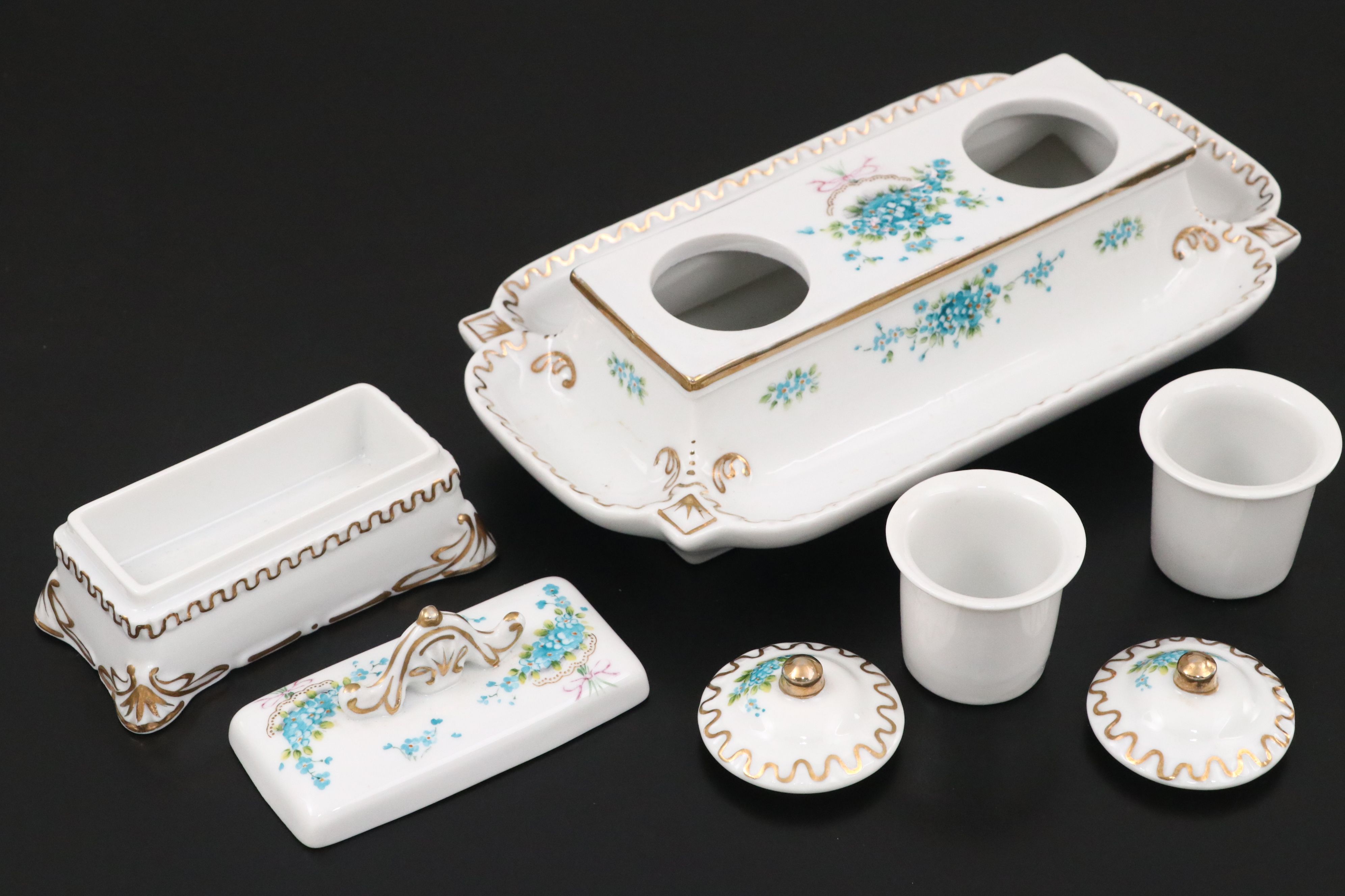 Victorian Style Porcelain Desk Set, Mid to Late 20th Century