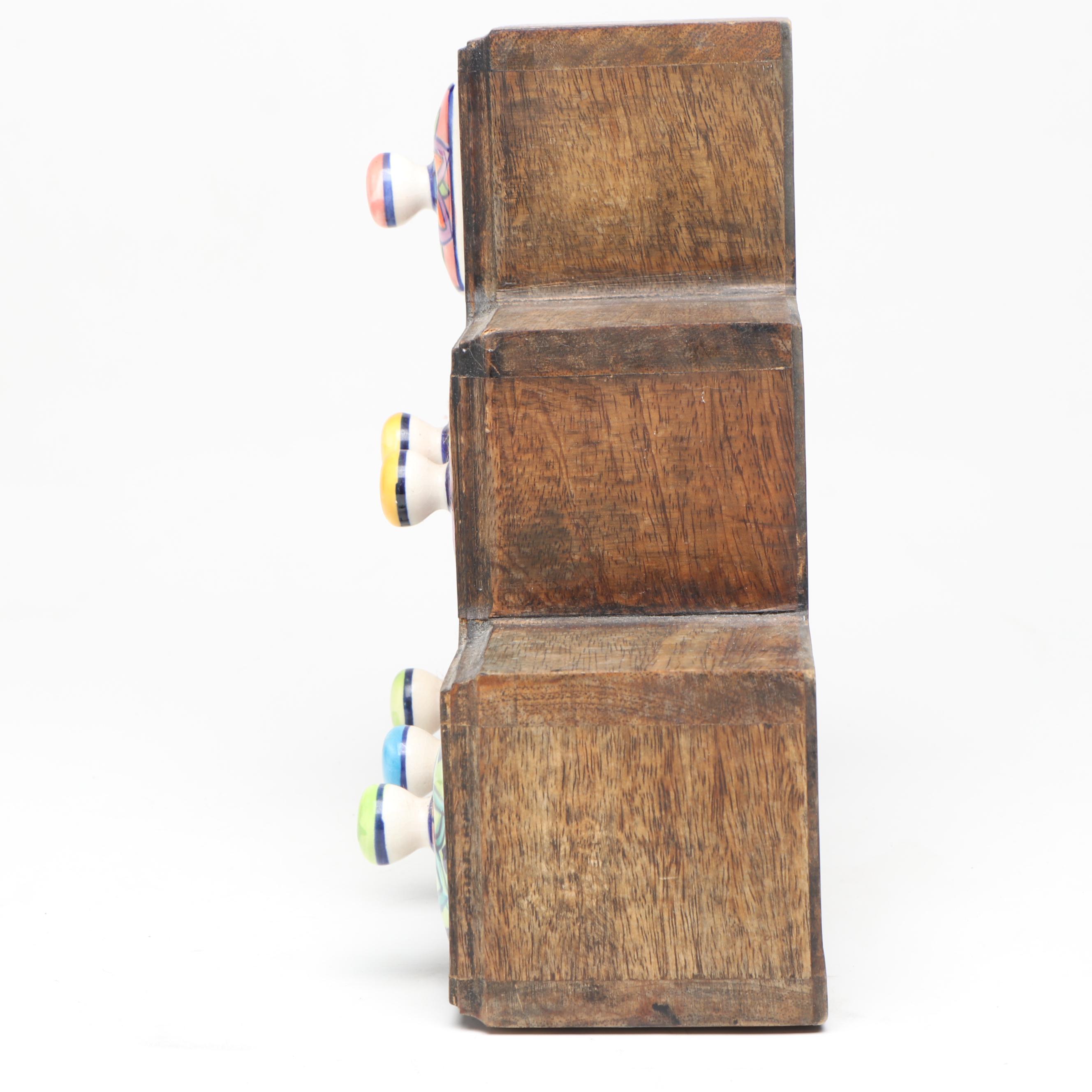 Stone Mortar and Pestle with Wood and Ceramic Spice Chest