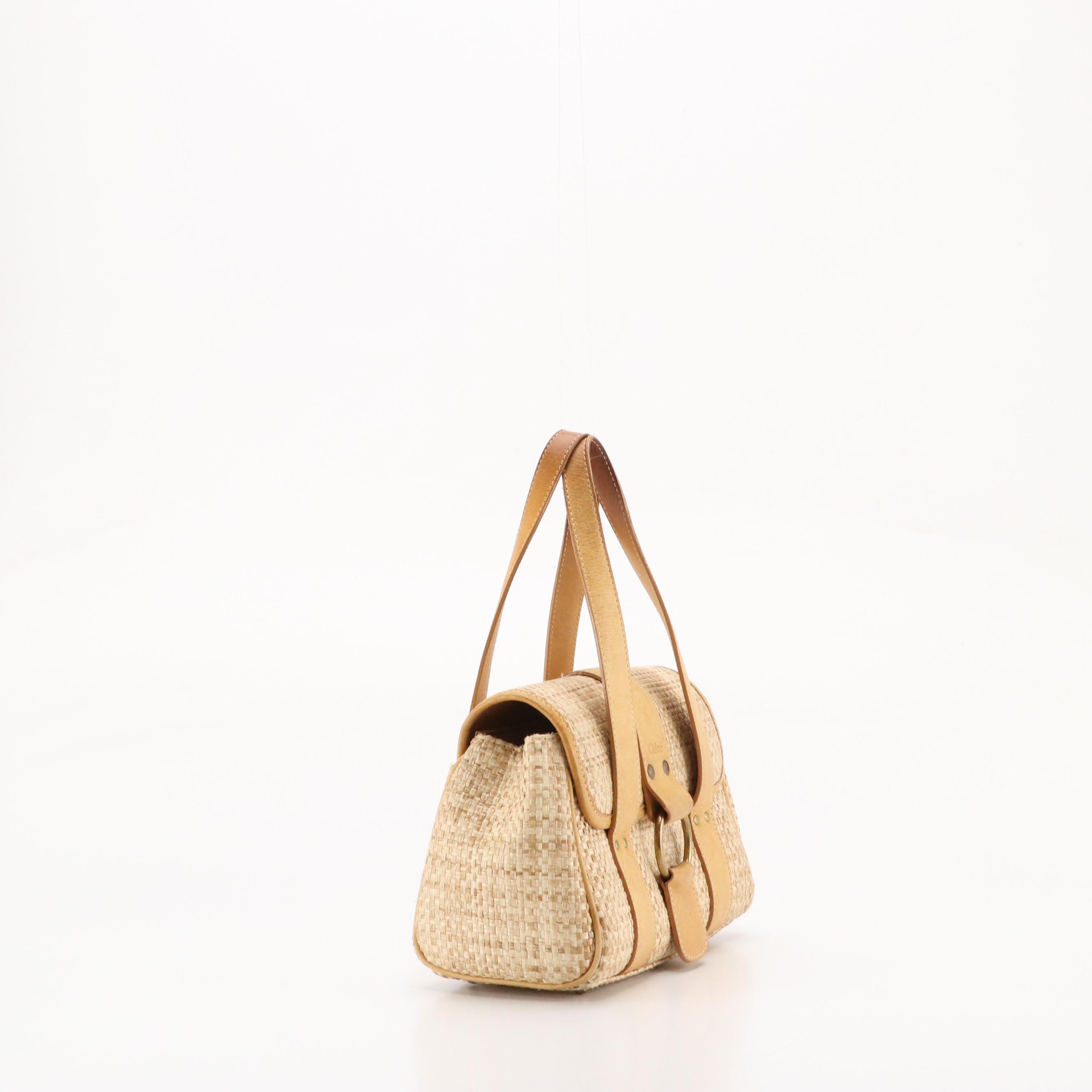 Chloé Woven Raffia and Leather Flap Handbag