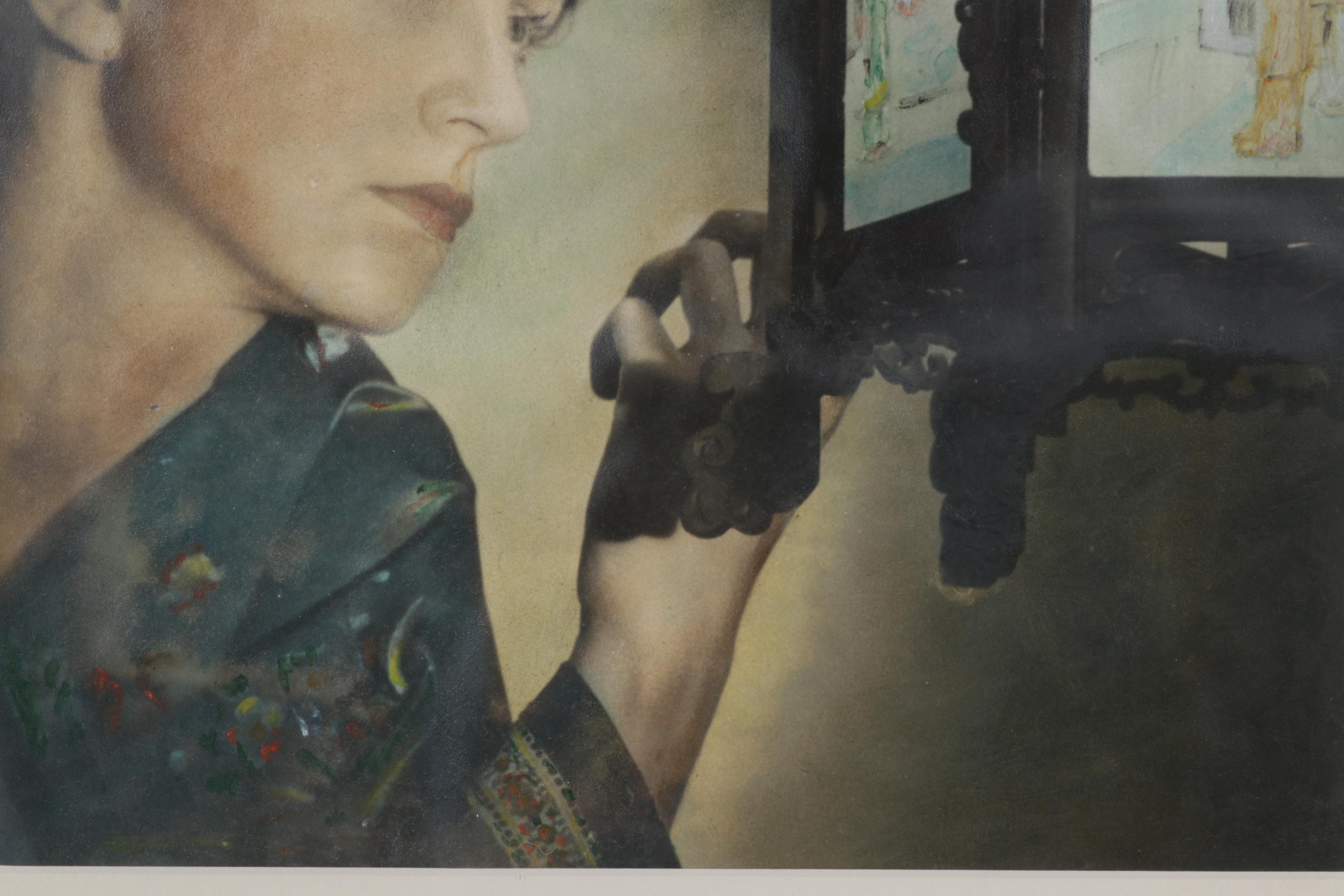 Oil Painting of Woman Gazing into Chinese Lantern