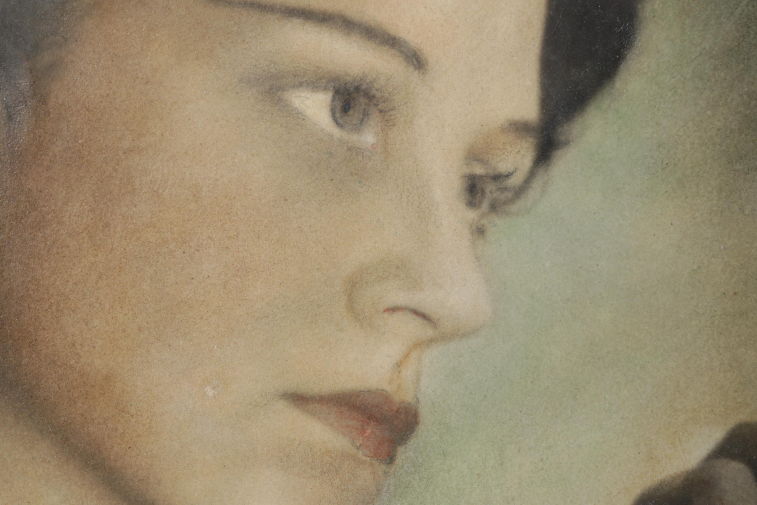 Oil Painting of Woman Gazing into Chinese Lantern