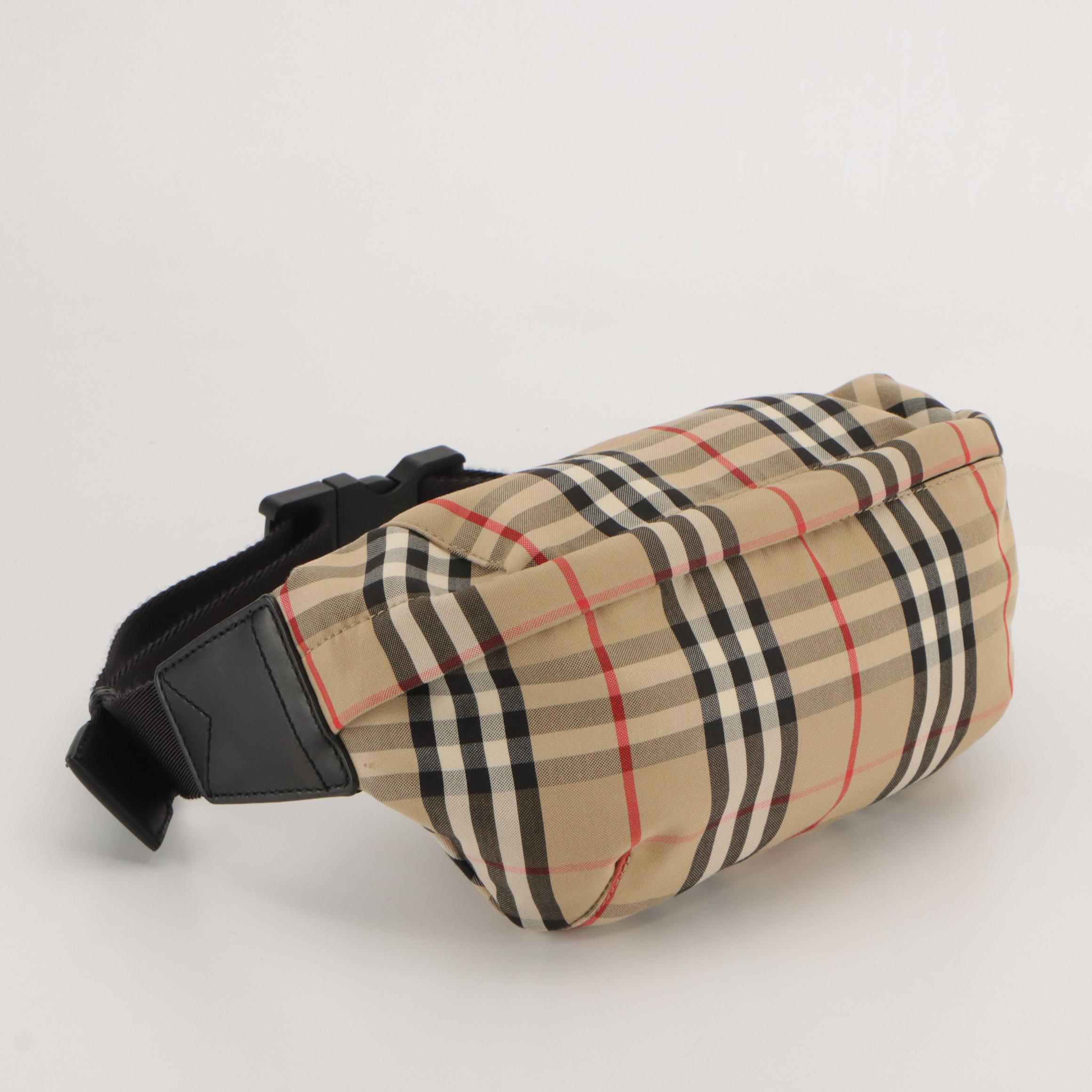 Burberry Belt Bag in House Check Nylon Canvas and Black Leather Trim