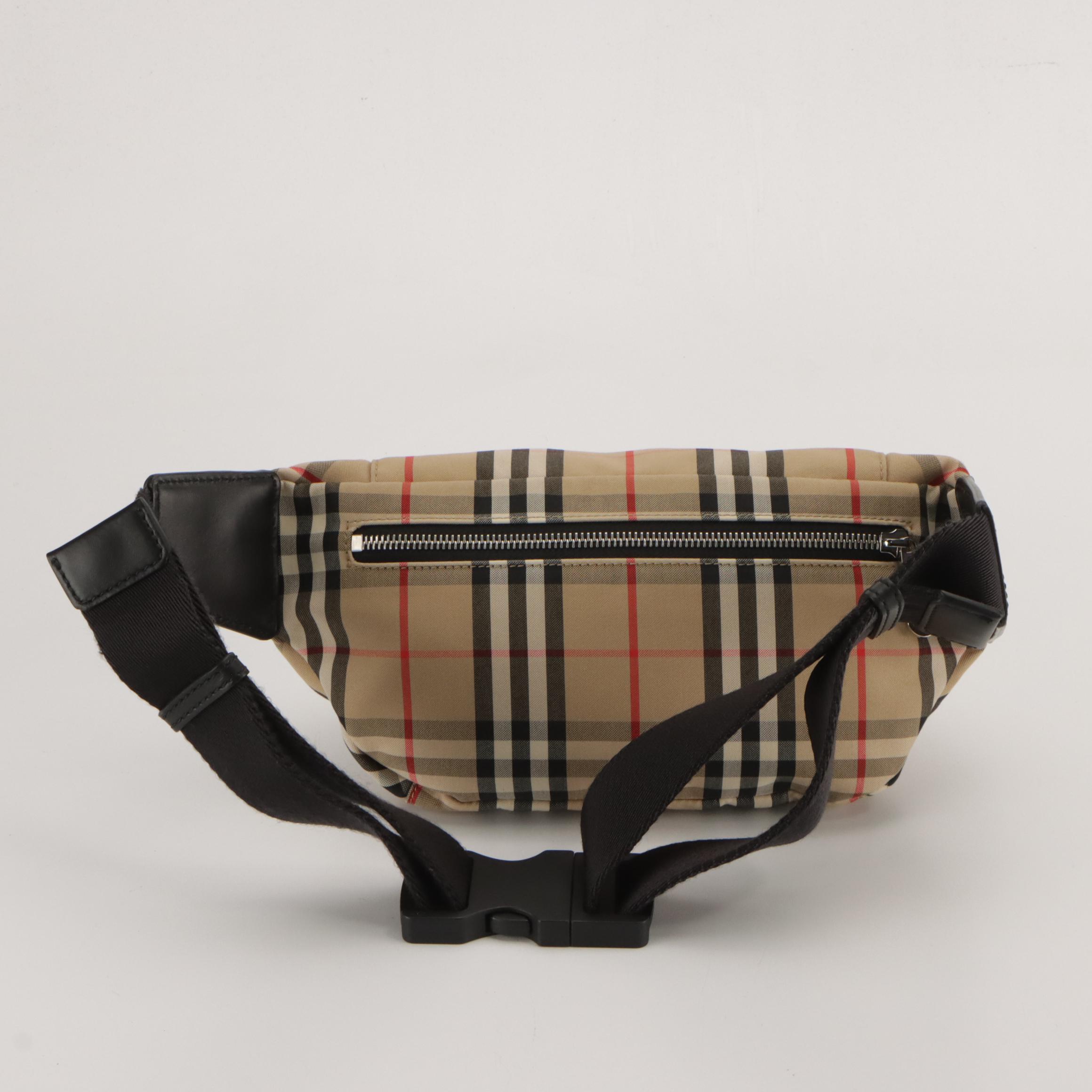 Burberry Belt Bag in House Check Nylon Canvas and Black Leather Trim