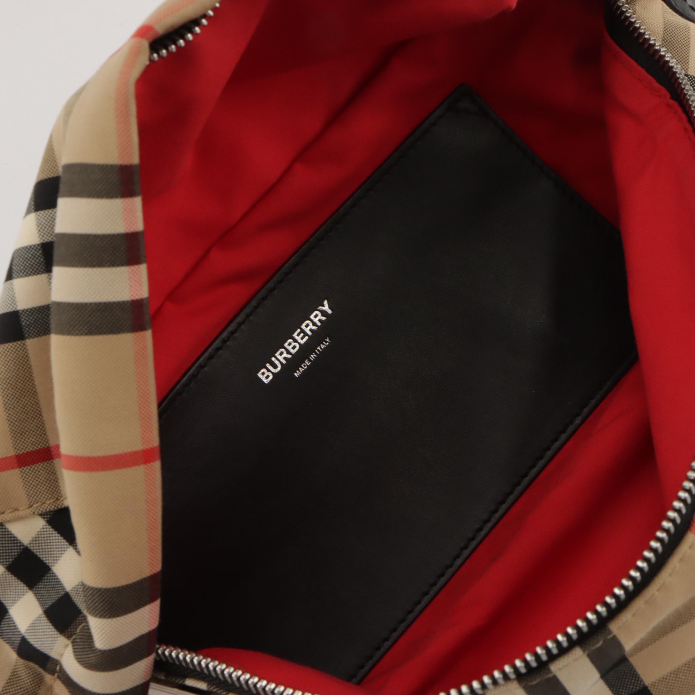 Burberry Belt Bag in House Check Nylon Canvas and Black Leather Trim