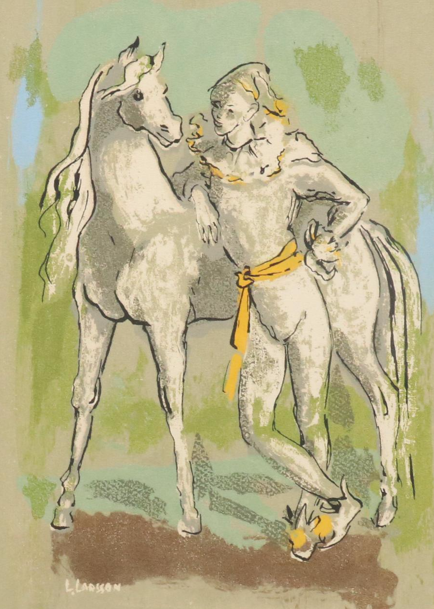 Leslie Larsson Serigraph of Performer and Horse, Mid-Late 20th Century