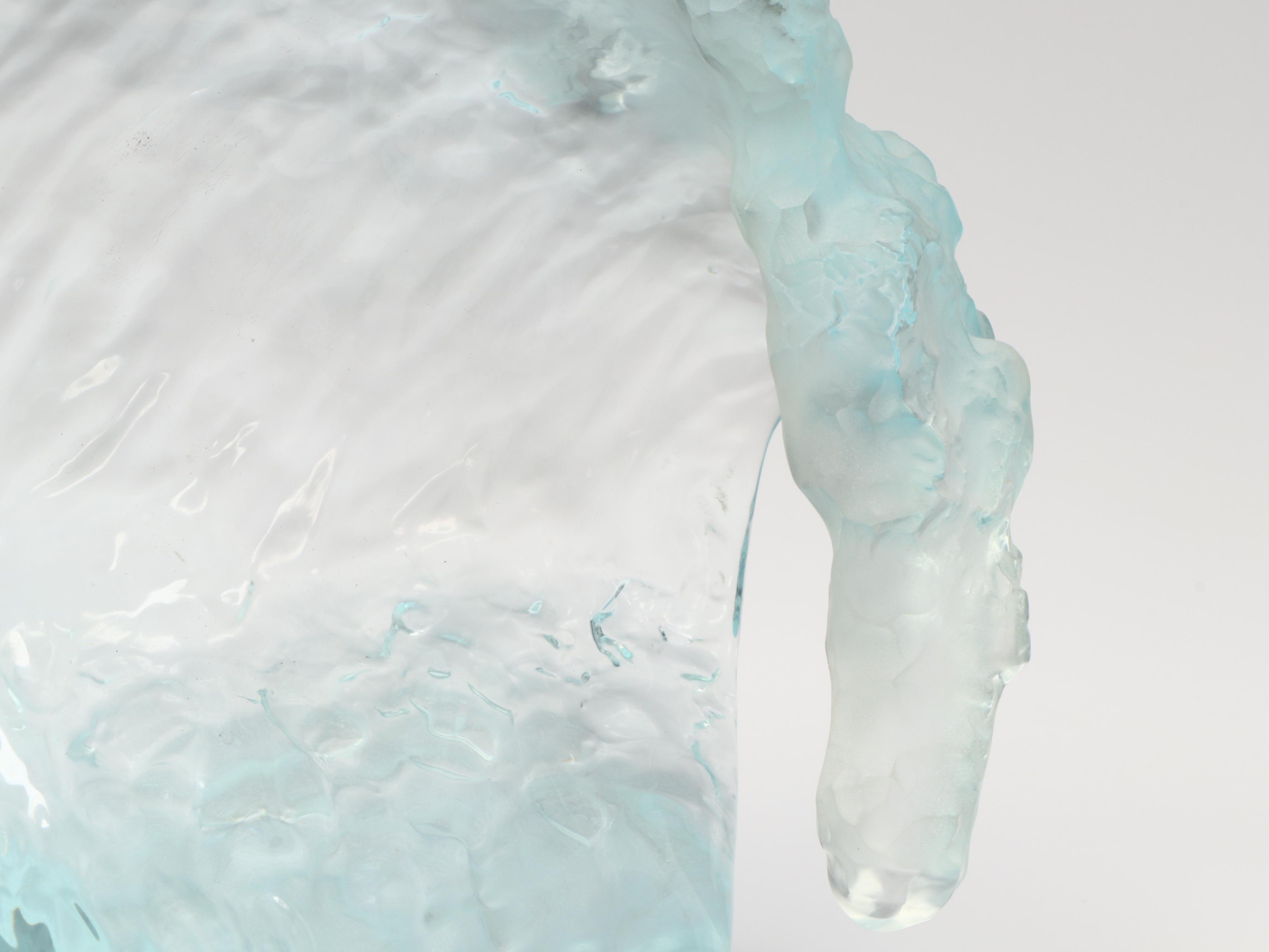 Robert Wyland Sculpture of Three Dolphins Cresting Lucite Wave