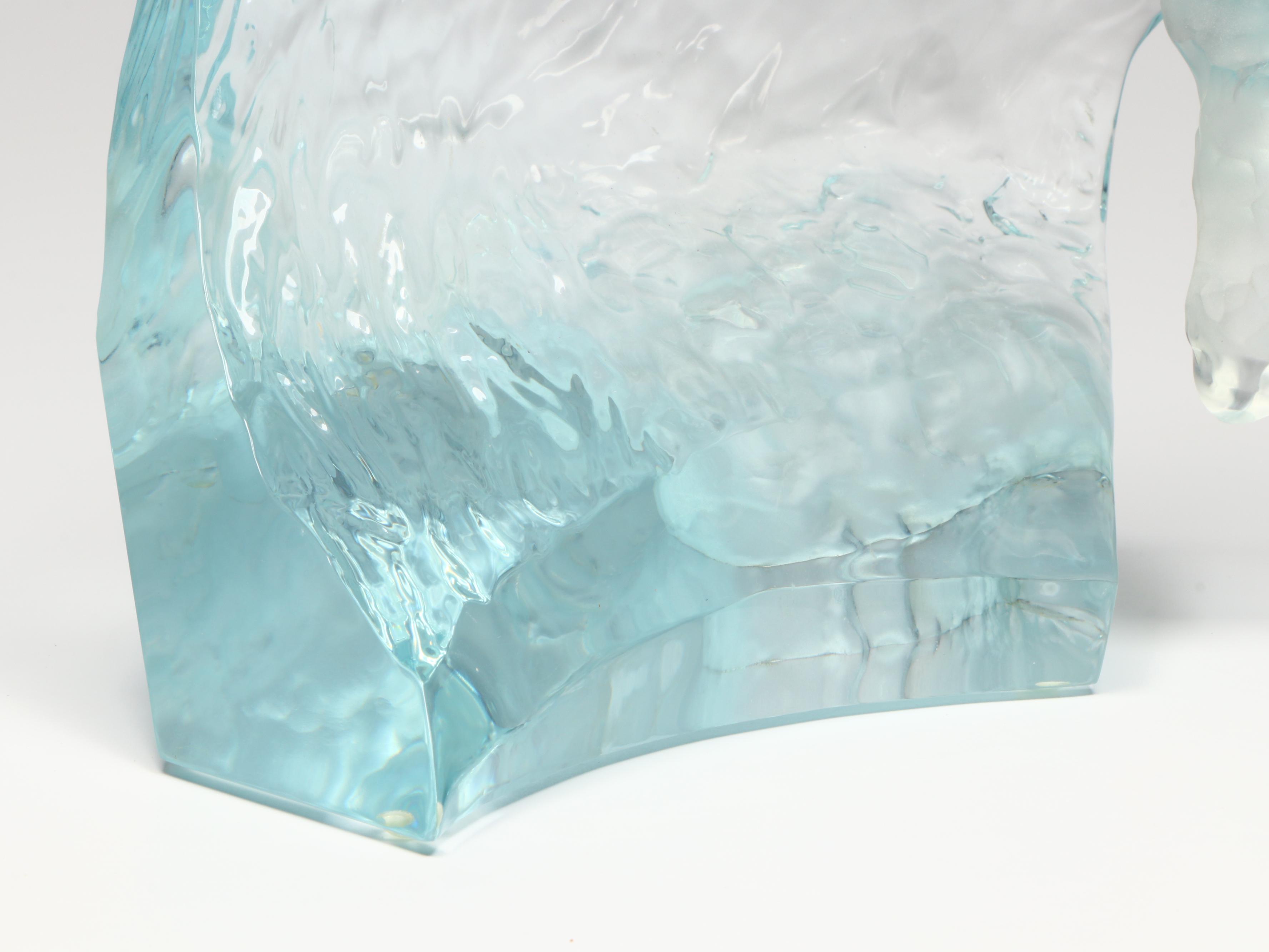 Robert Wyland Sculpture of Three Dolphins Cresting Lucite Wave