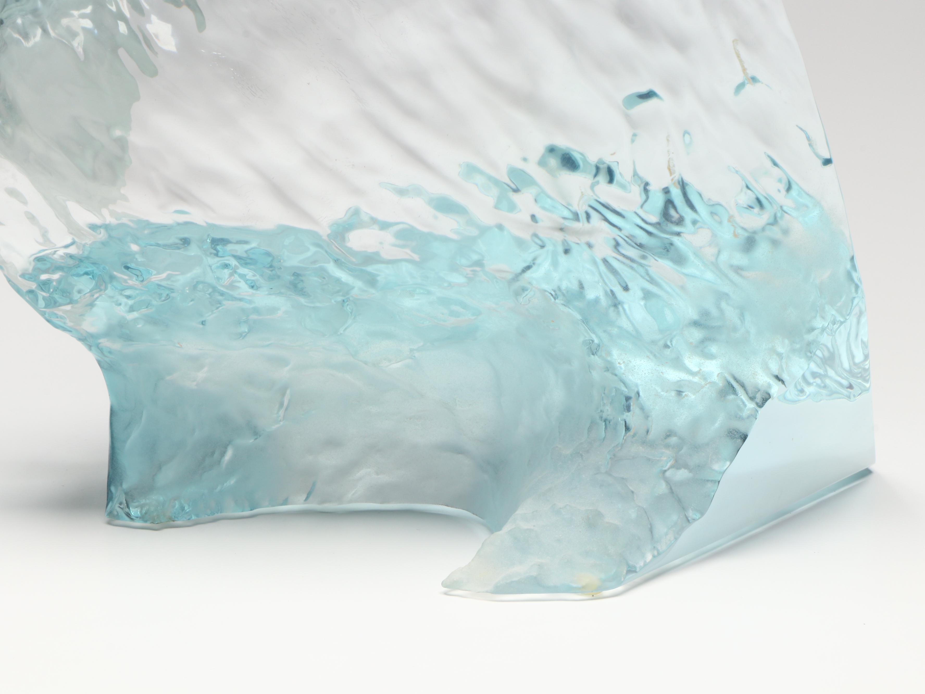 Robert Wyland Sculpture of Three Dolphins Cresting Lucite Wave