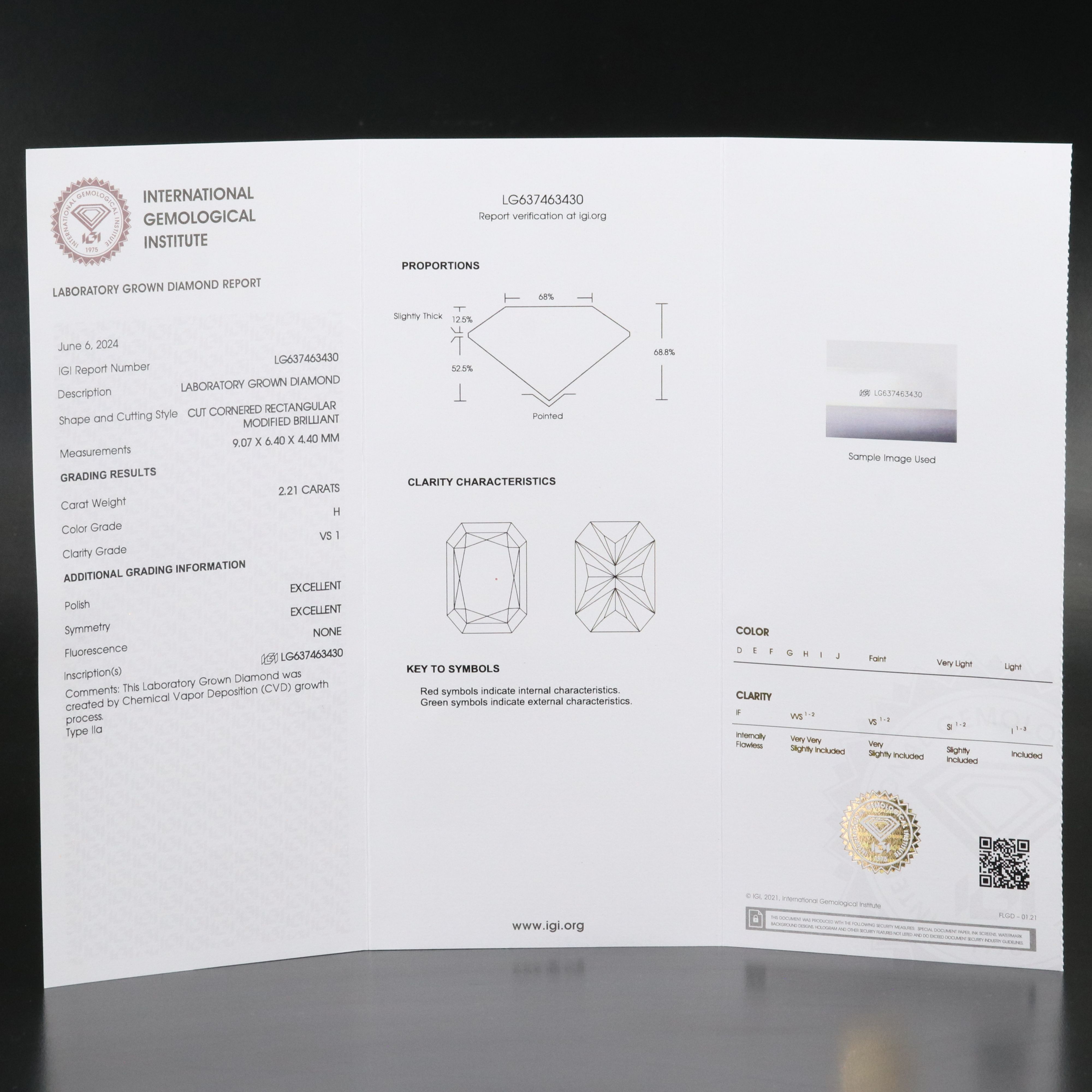 Loose 2.21 CT Lab Grown Diamond with IGI Report