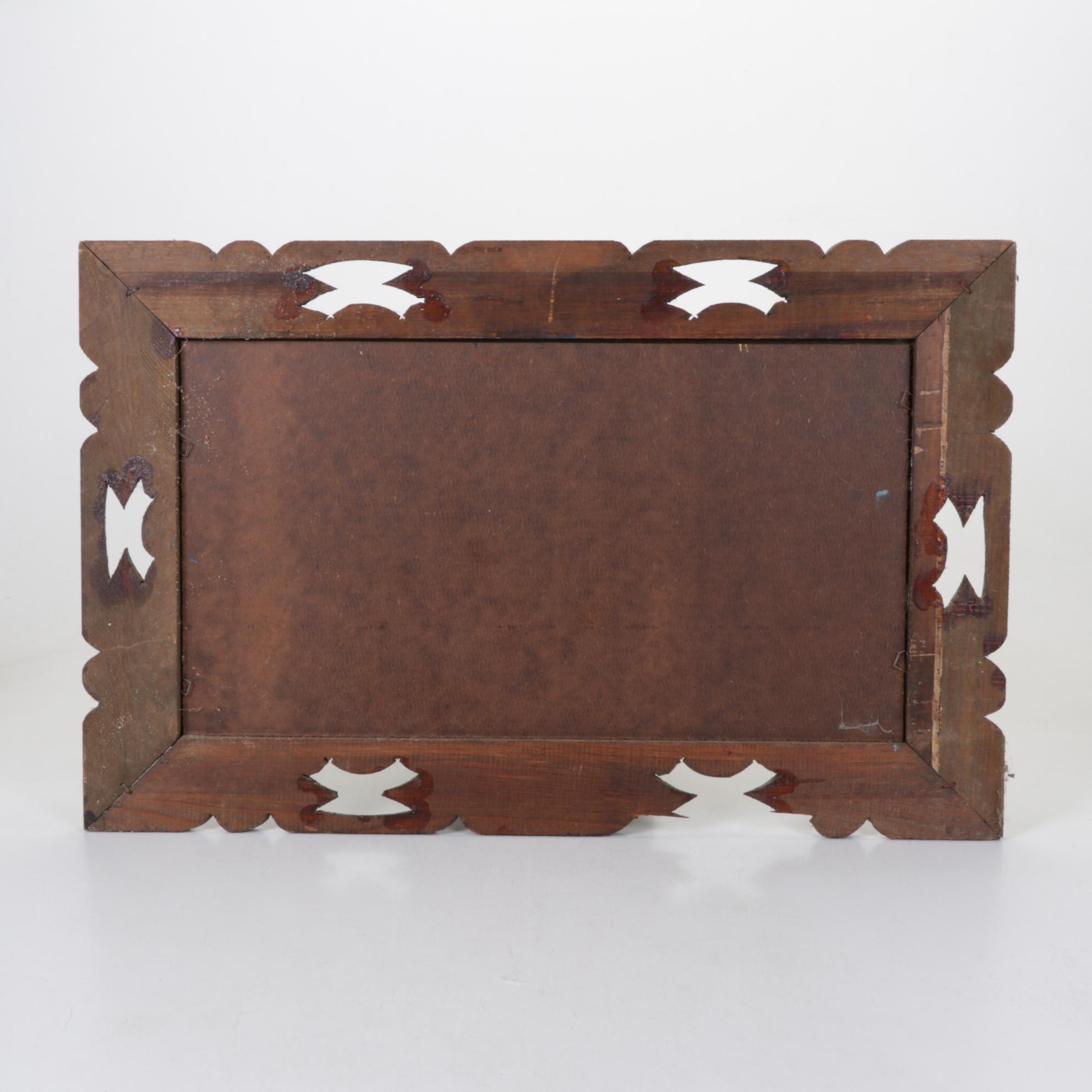 Burnette G. Pletan Oil Painting of Blue Monochrome Rustic Winter Landscape, 1979