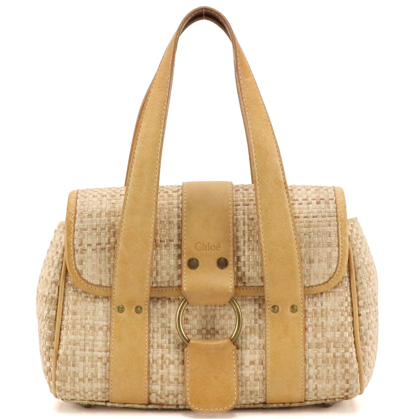Chloé Woven Raffia and Leather Flap Handbag