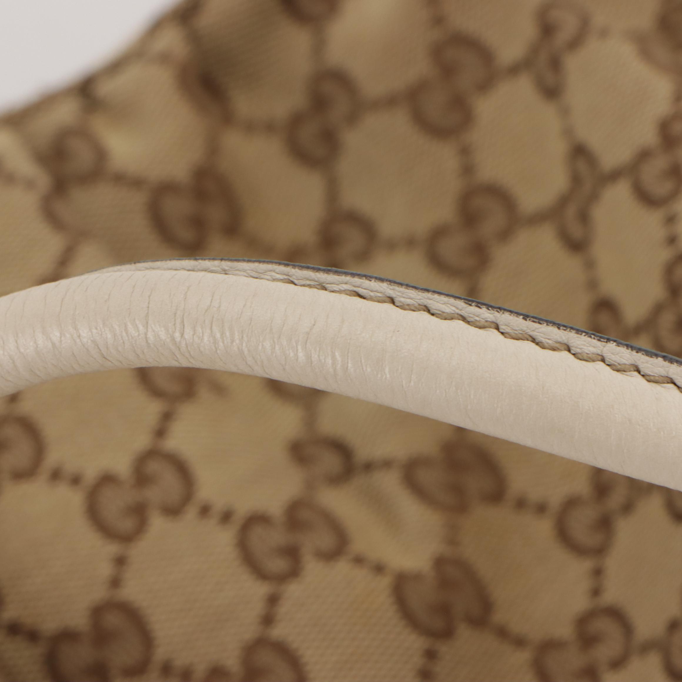 Gucci Abbey D-Ring Shoulder Bag in GG Monogram Canvas and White Leather Trim