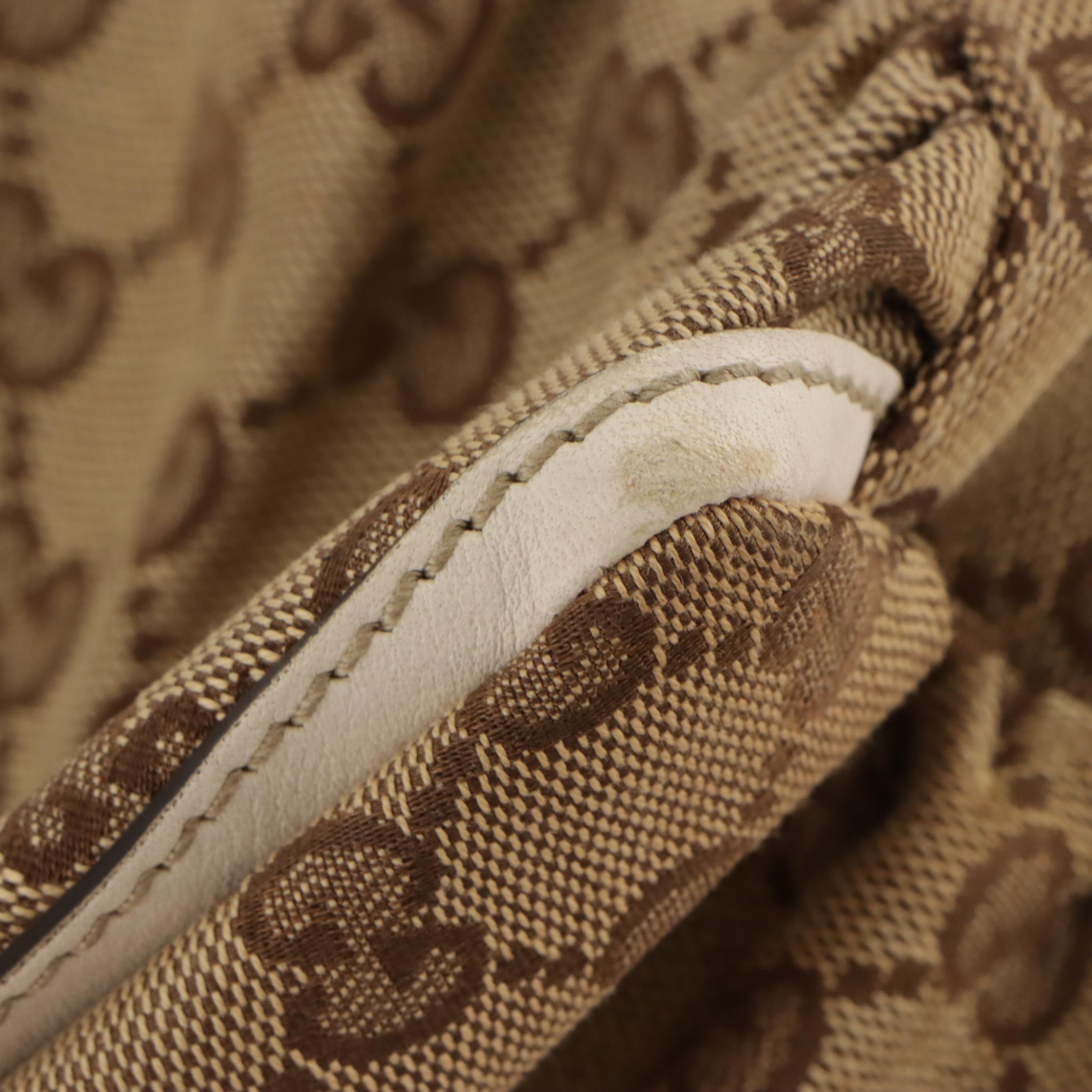 Gucci Abbey D-Ring Shoulder Bag in GG Monogram Canvas and White Leather Trim