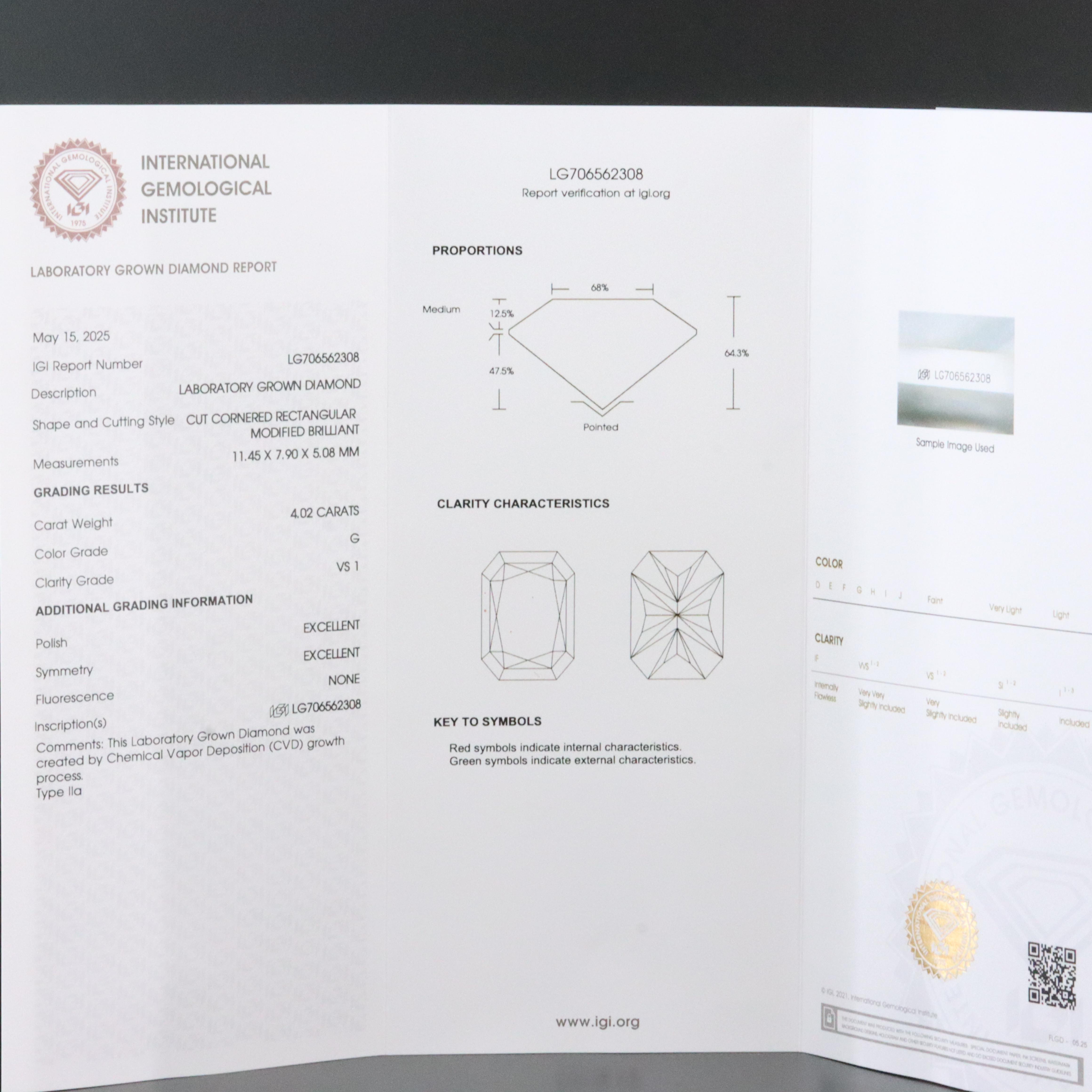 18K 4.02 CT Lab Grown Diamond Solitaire Ring with IGI Report