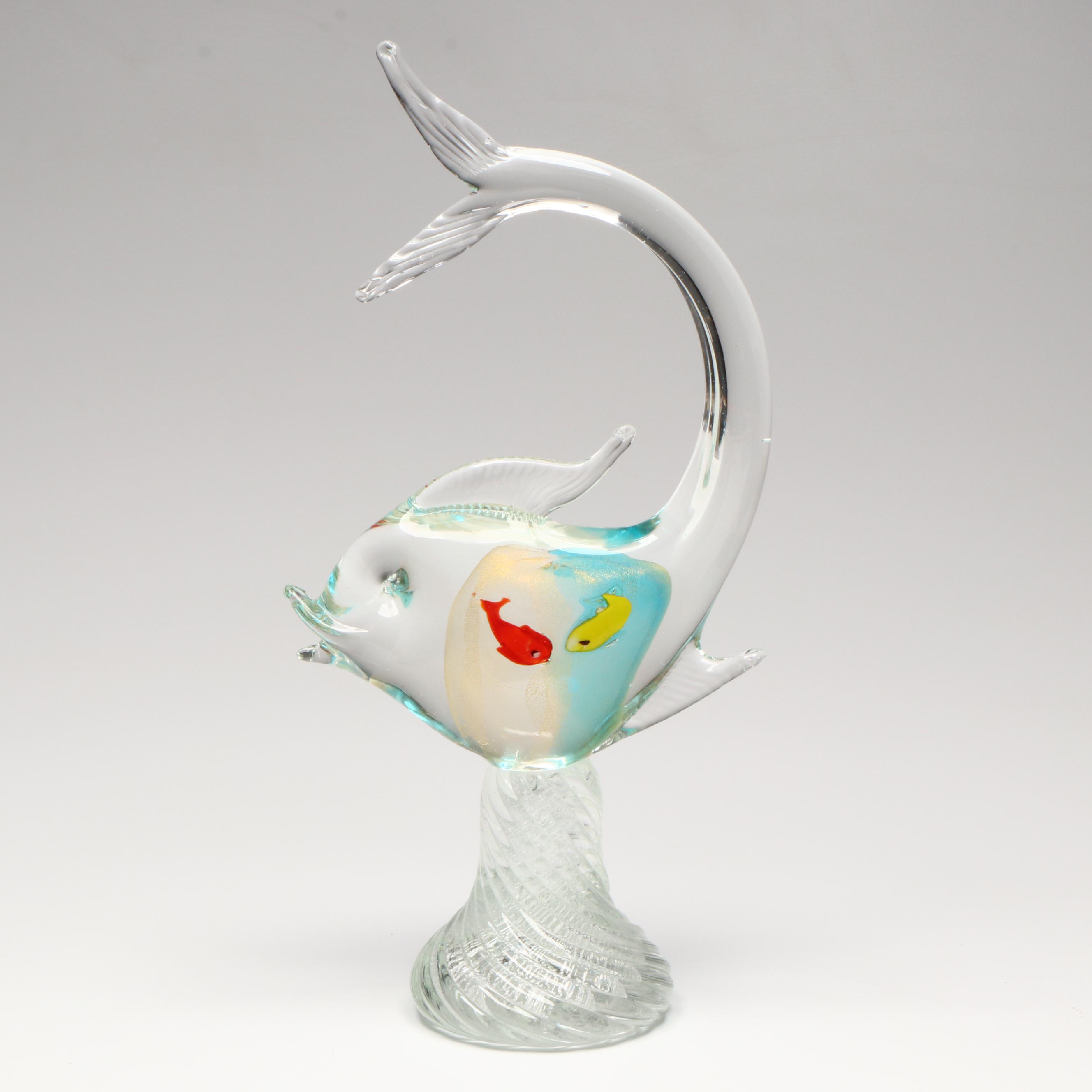 Murano Style Art Glass Fish with Aquarium Sculpture