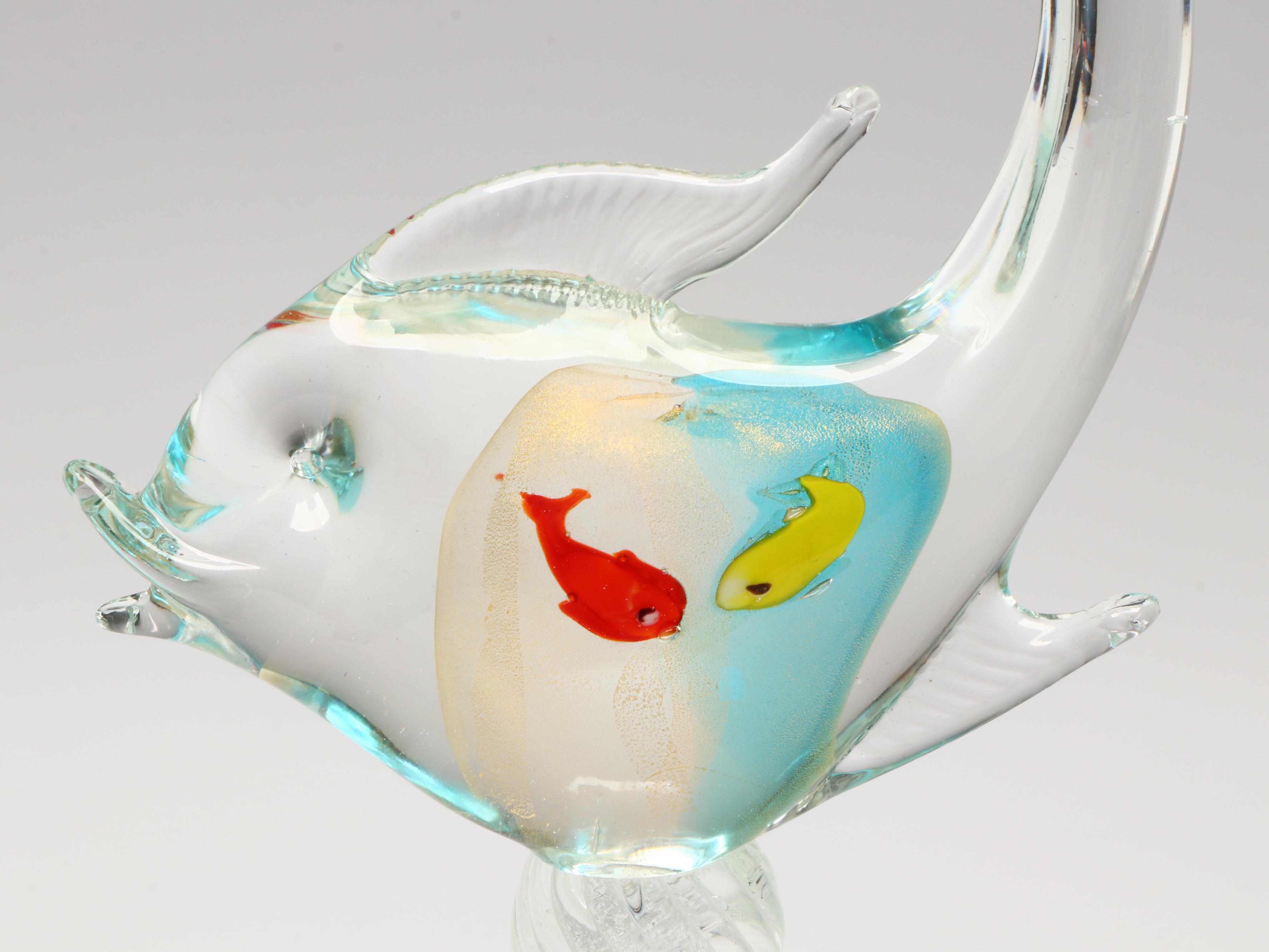 Murano Style Art Glass Fish with Aquarium Sculpture