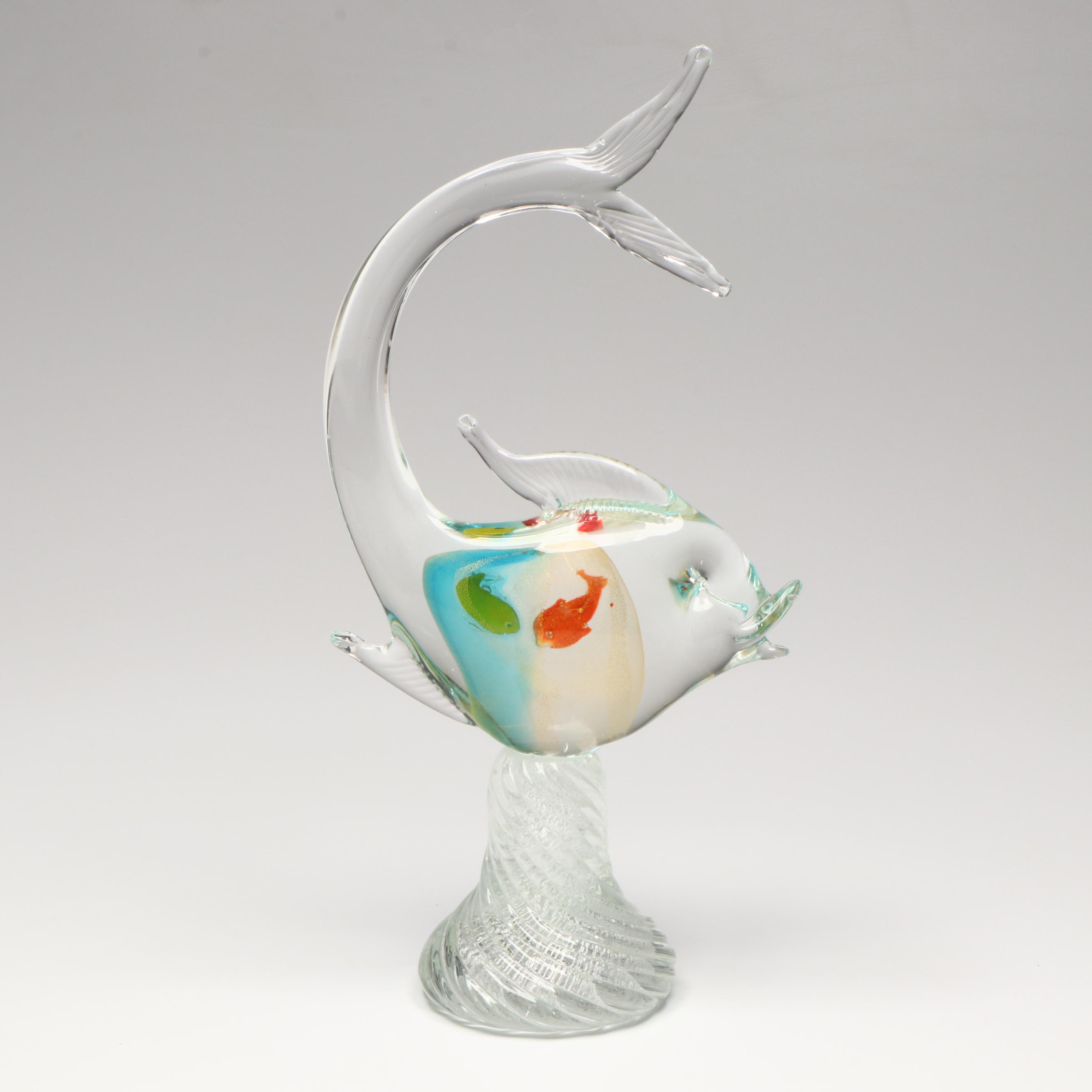 Murano Style Art Glass Fish with Aquarium Sculpture
