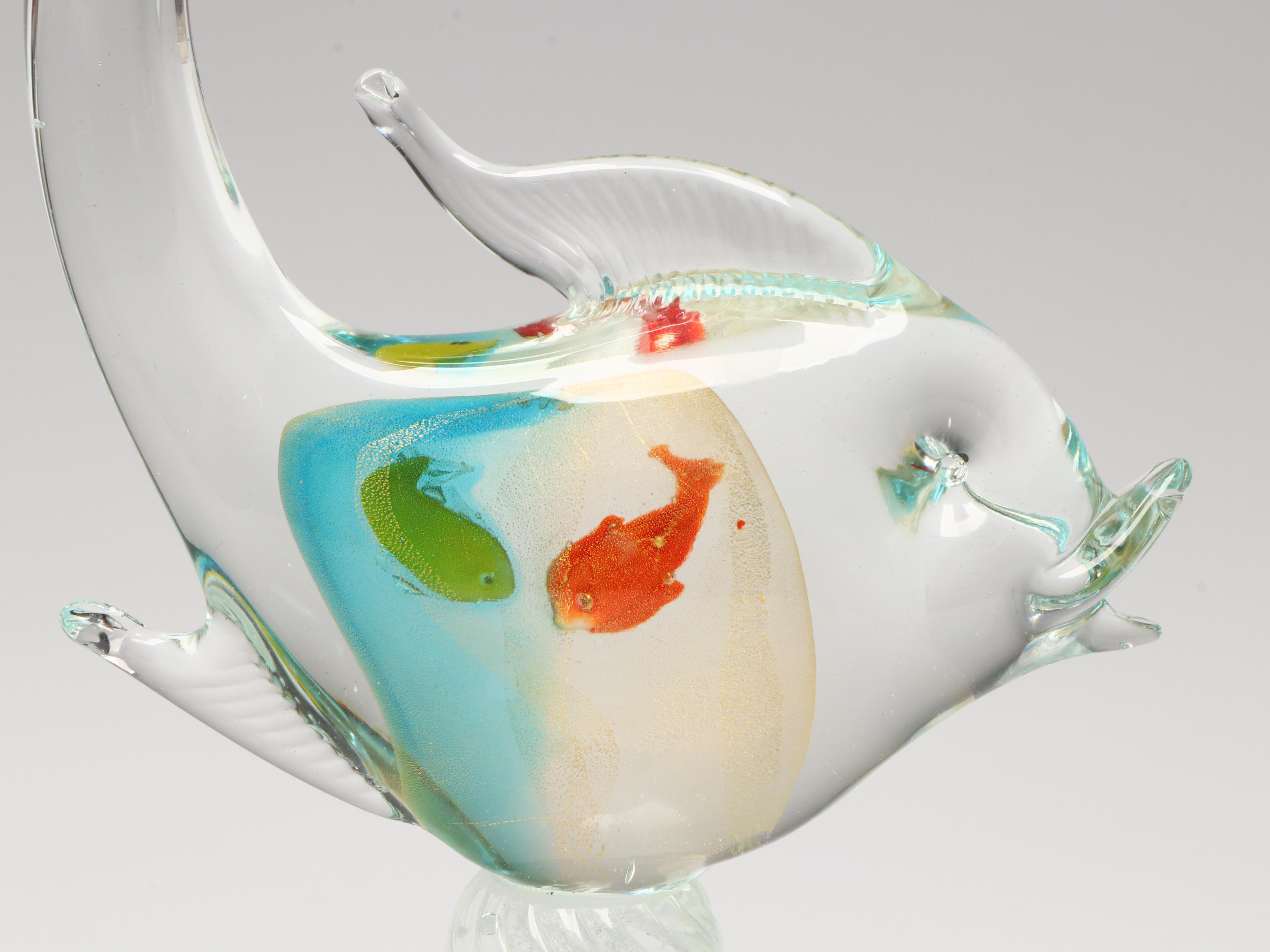 Murano Style Art Glass Fish with Aquarium Sculpture