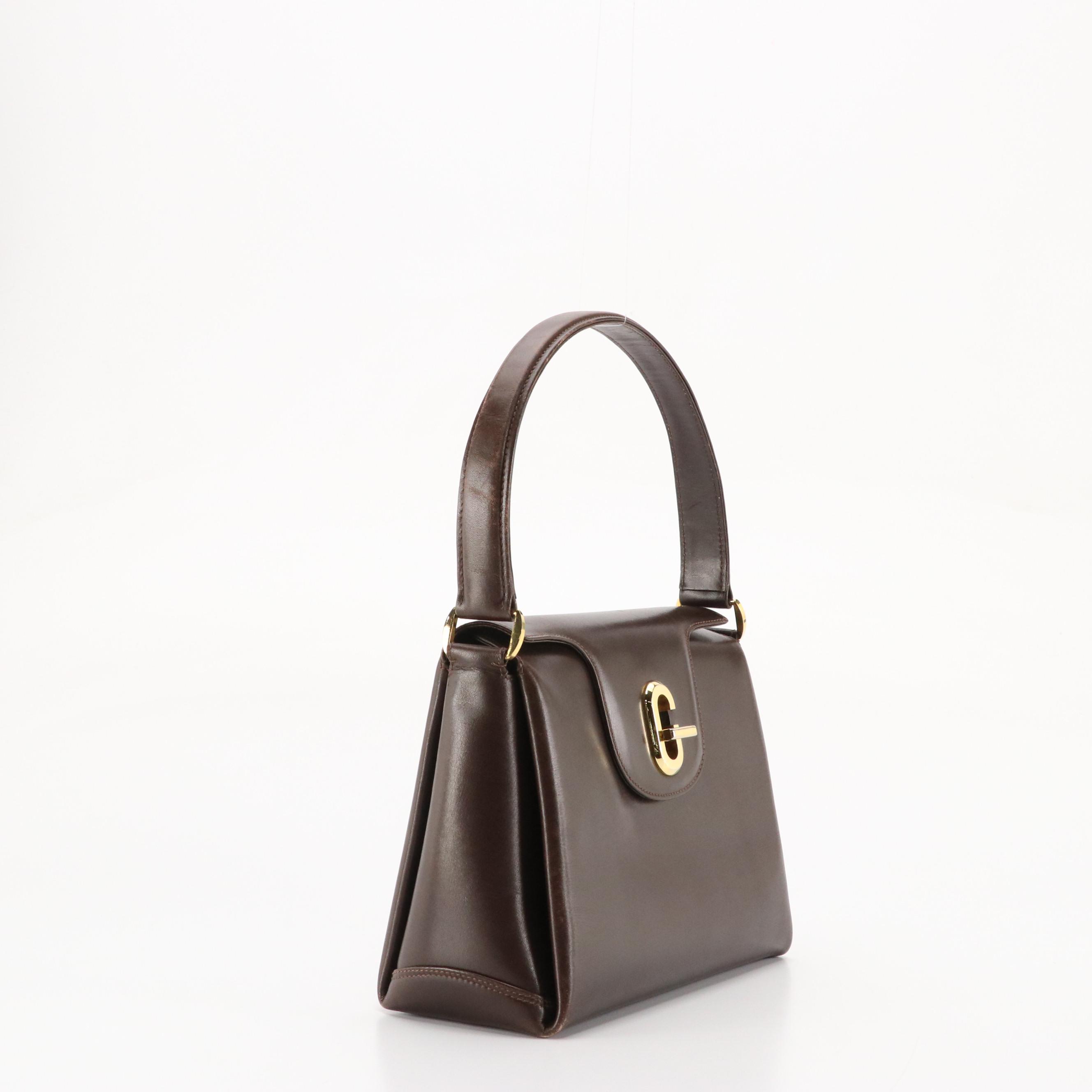 Gucci Brown Leather Flap Handbag with G Twist Lock Hardware