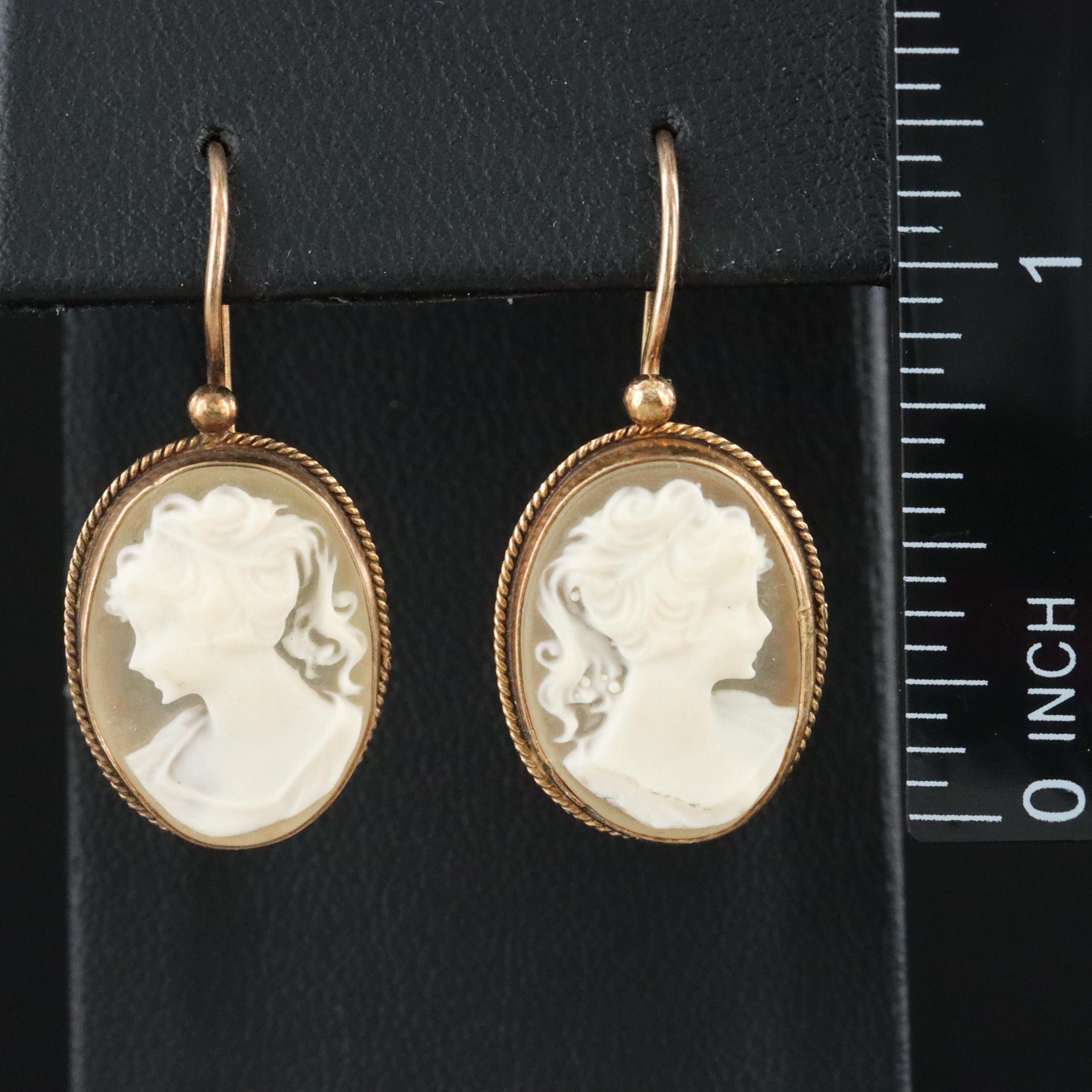 Sterling Shell  Cameo Drop Earrings