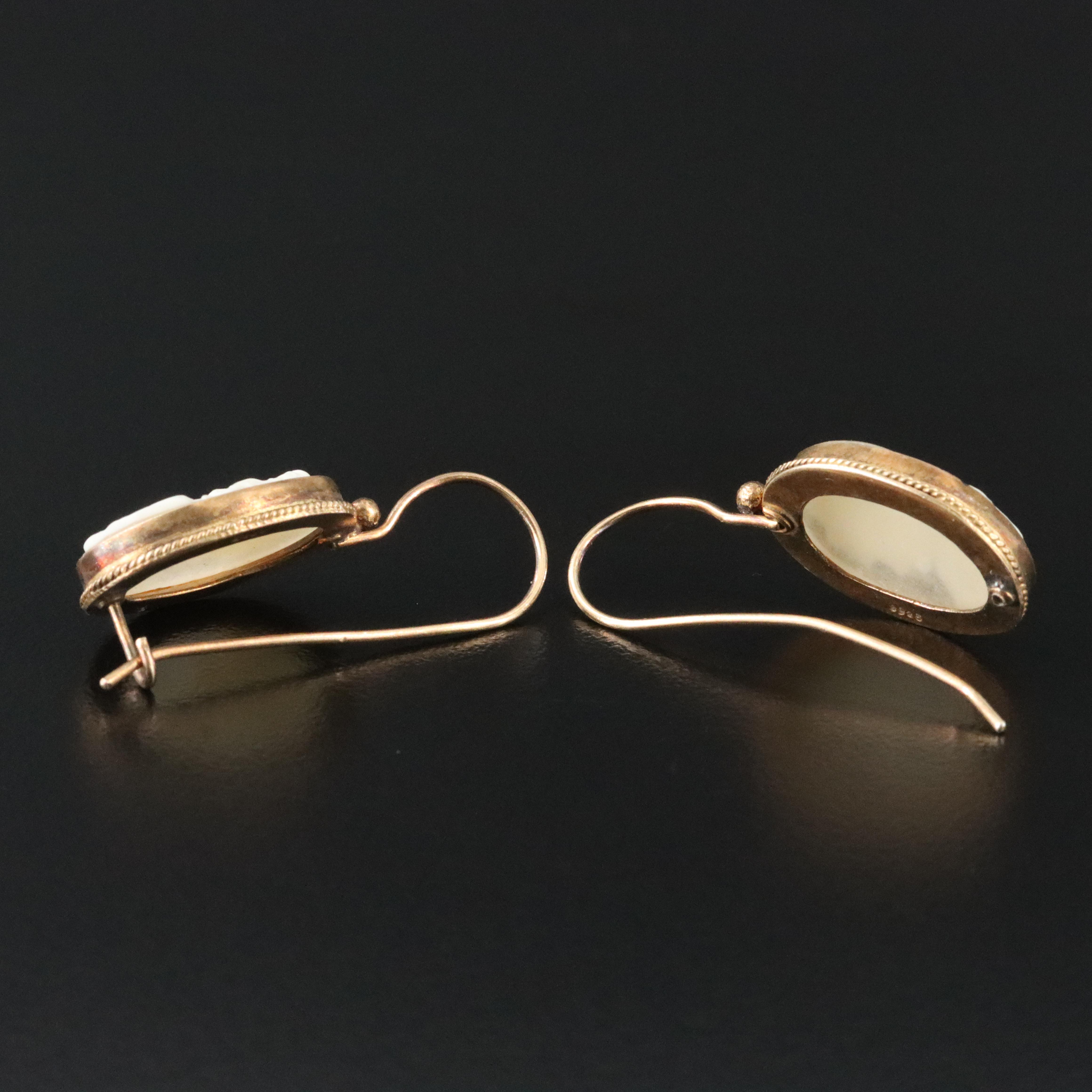 Sterling Shell  Cameo Drop Earrings