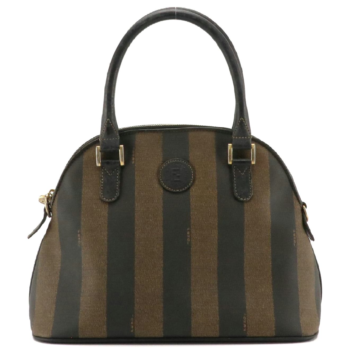 Fendi Dome Satchel in Pequin Striped Canvas and Brown Leather Trim