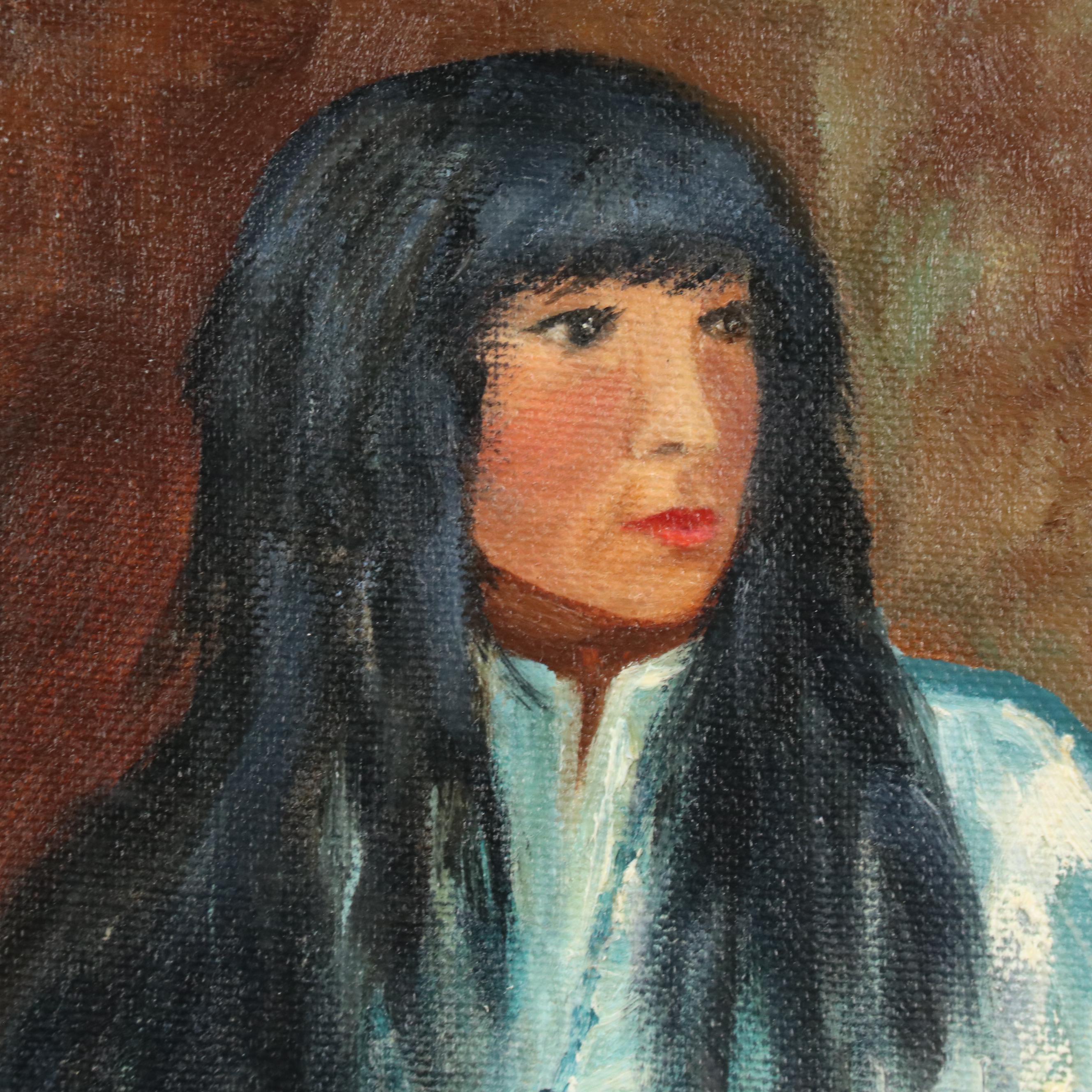 Oil Painting After Marilyn Bendell Portrait of a Woman with Pottery, 1991