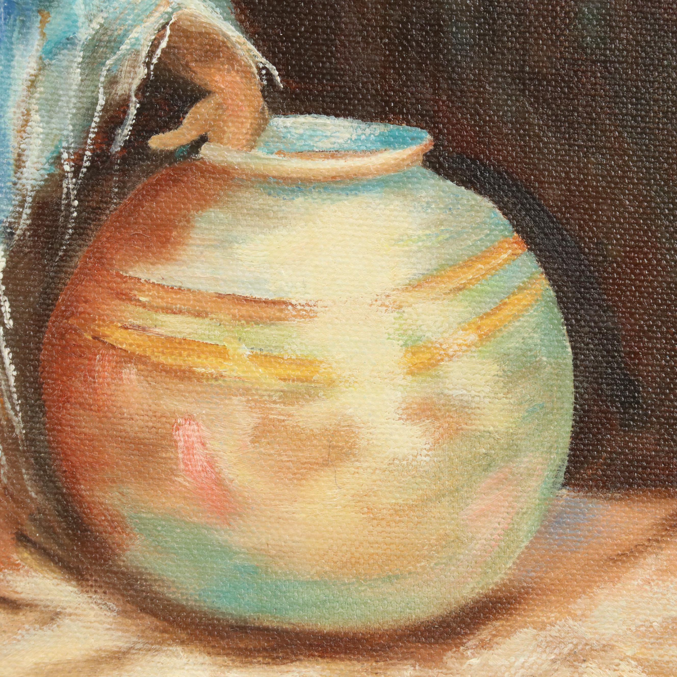 Oil Painting After Marilyn Bendell Portrait of a Woman with Pottery, 1991