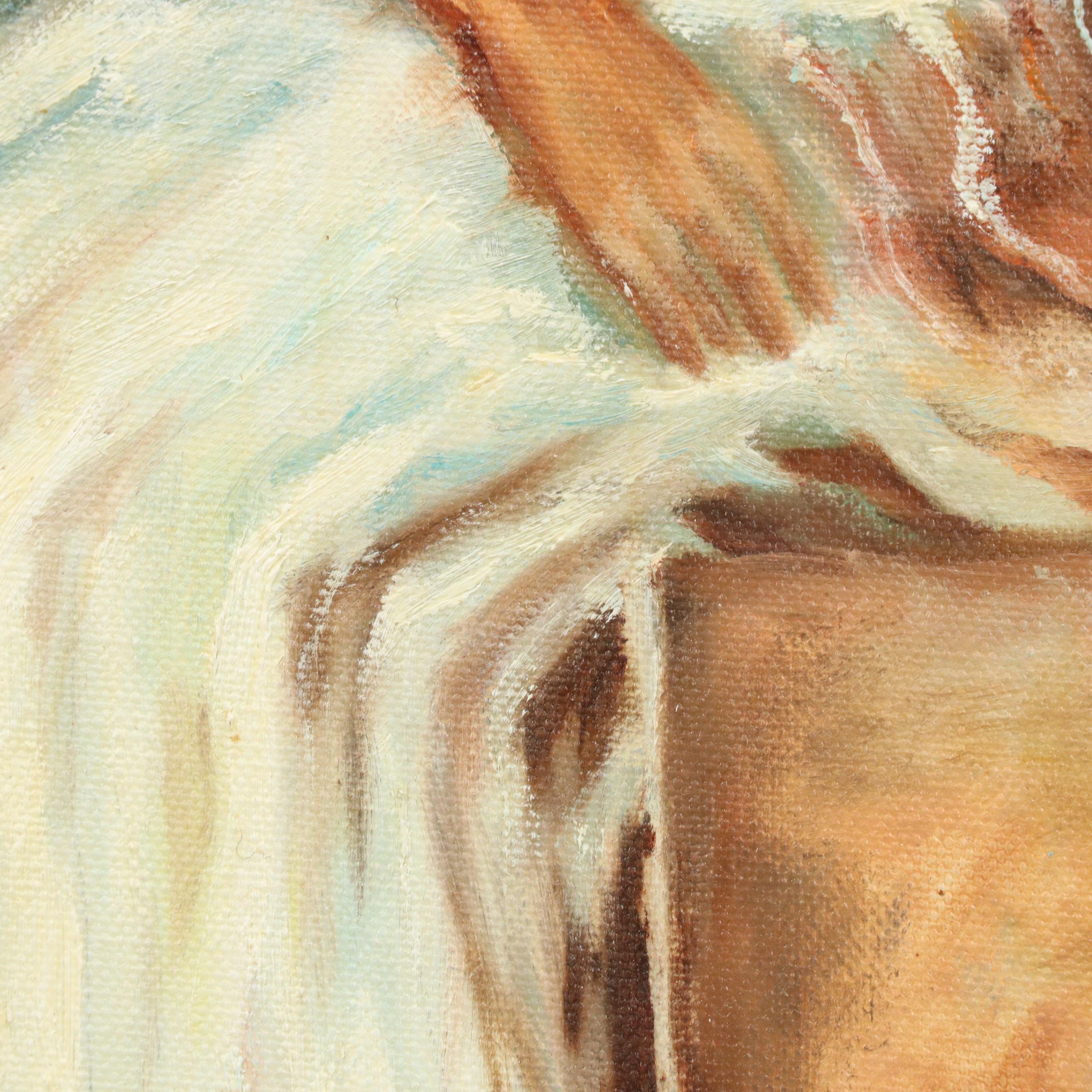 Oil Painting After Marilyn Bendell Portrait of a Woman with Pottery, 1991