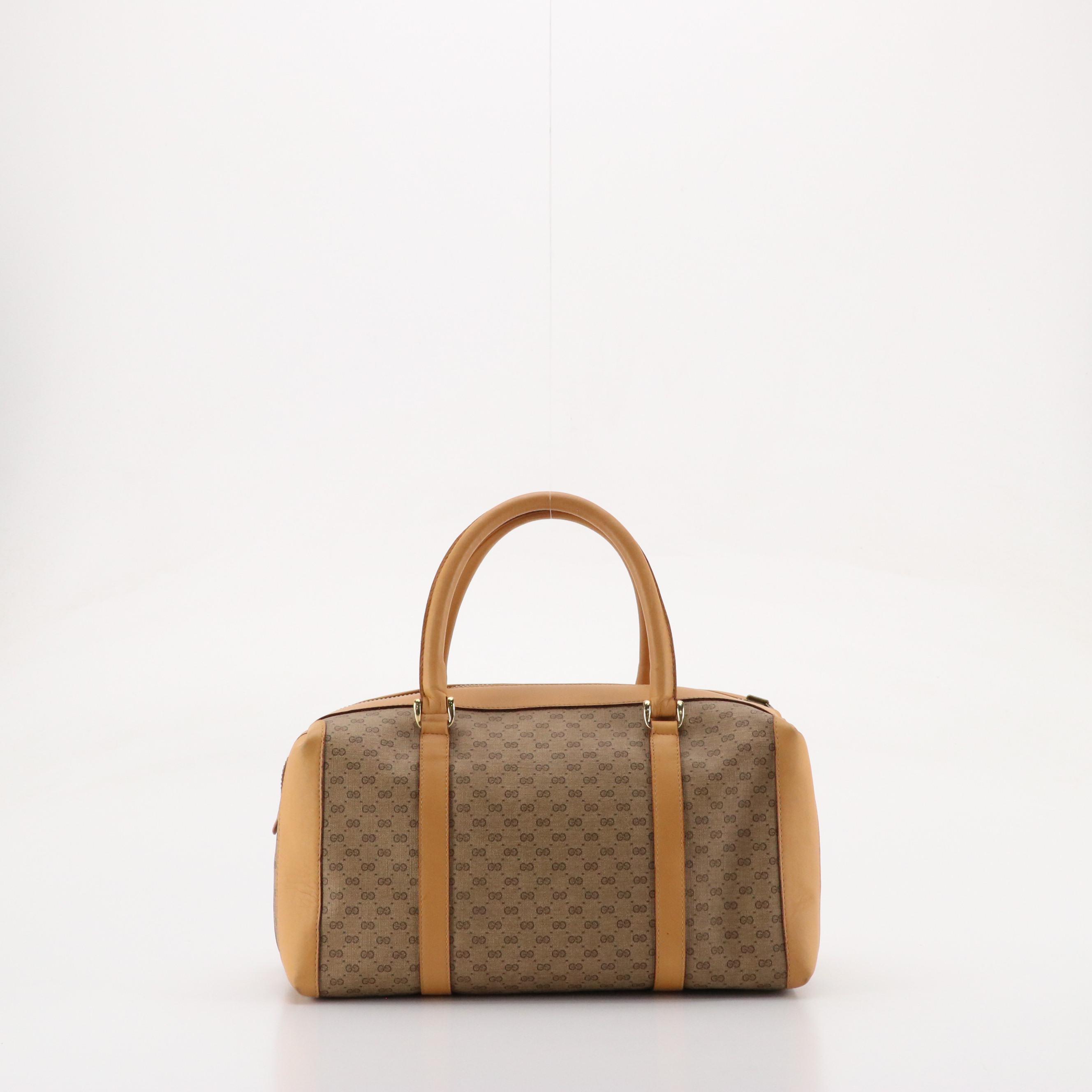 Gucci Boston Bag in Micro GG Coated Canvas and Leather