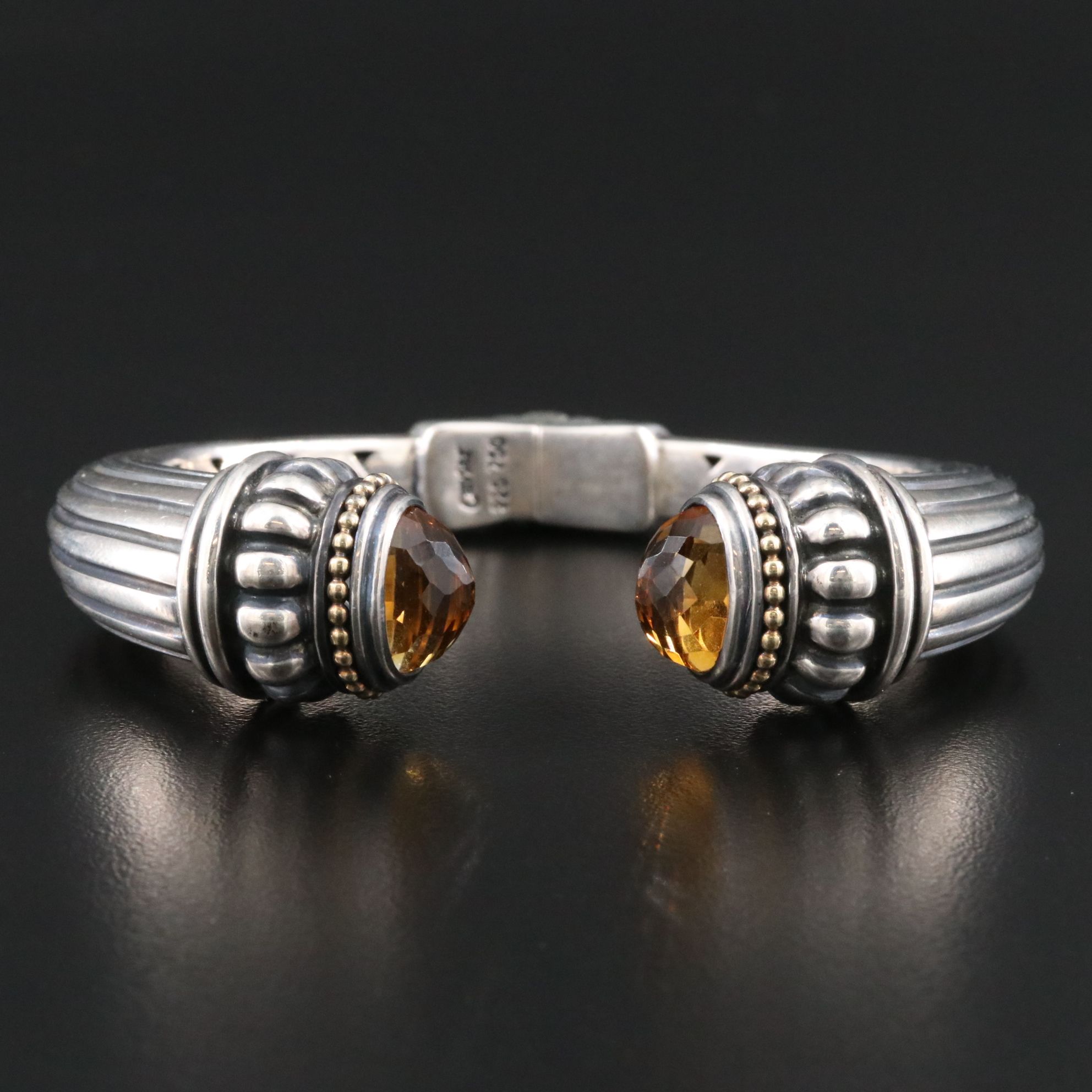Caviar by Lagos Sterling, 18K and Citrine Hinged Bracelet