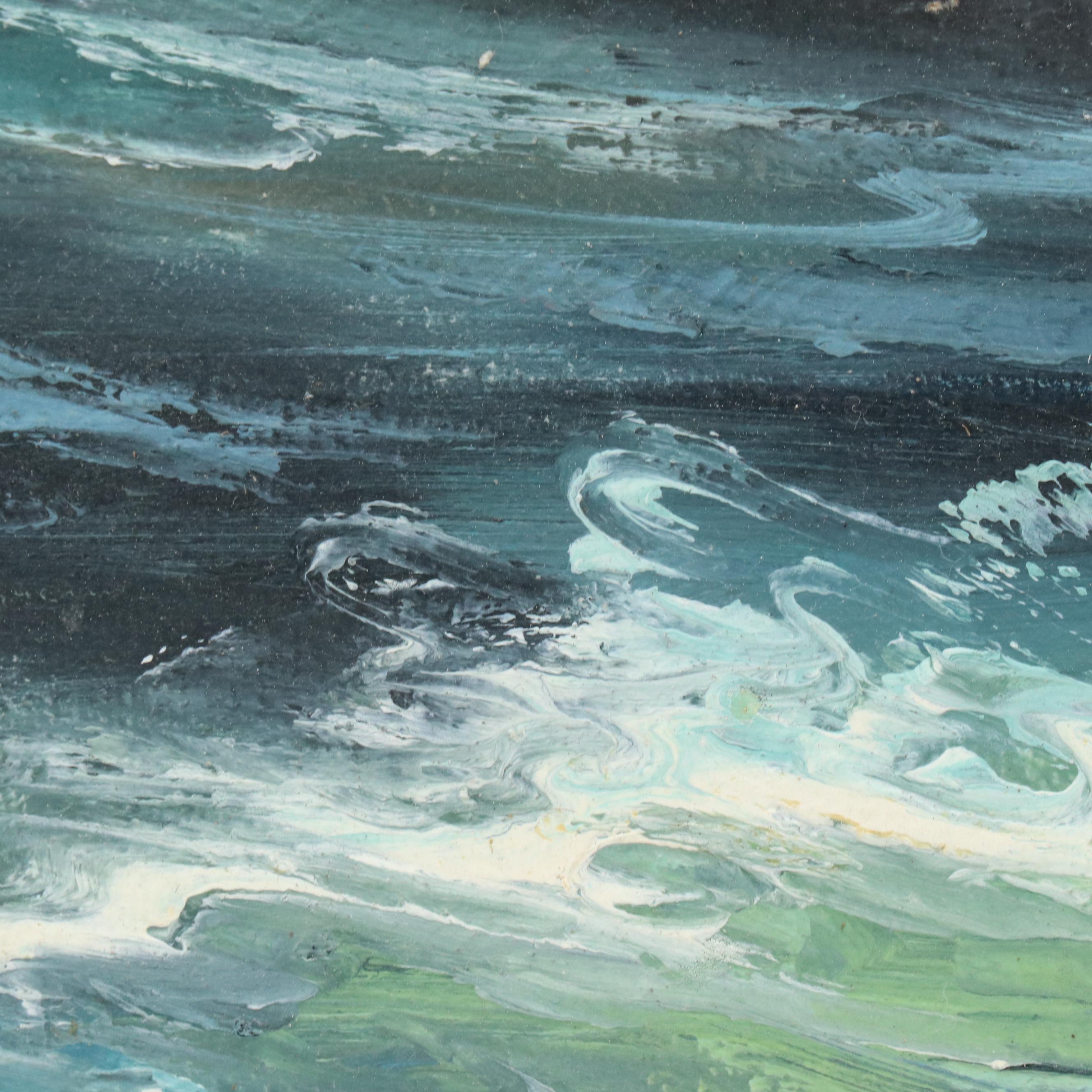 Maritime Oil Painting with Sailing Ship, Late 20th Century