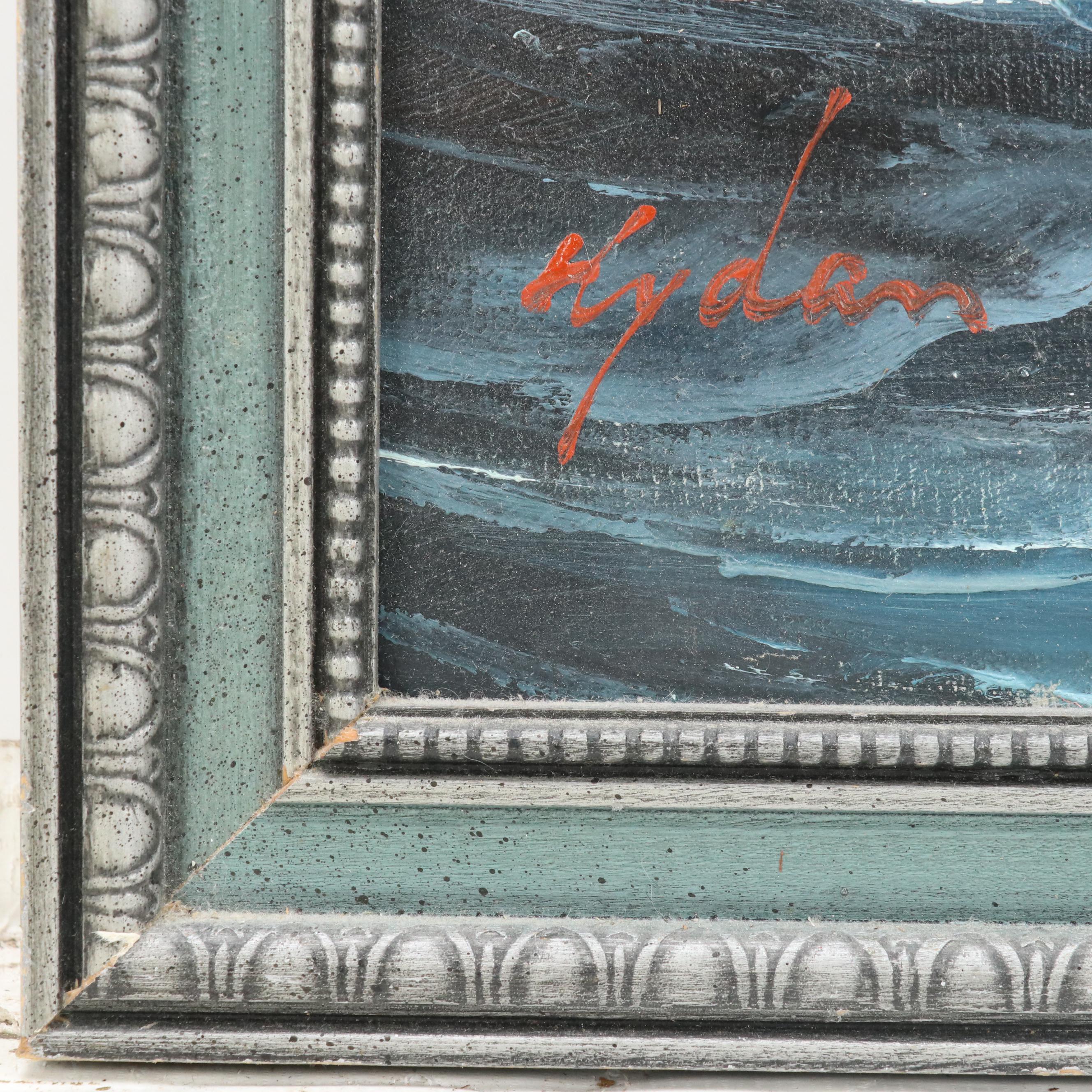 Maritime Oil Painting with Sailing Ship, Late 20th Century