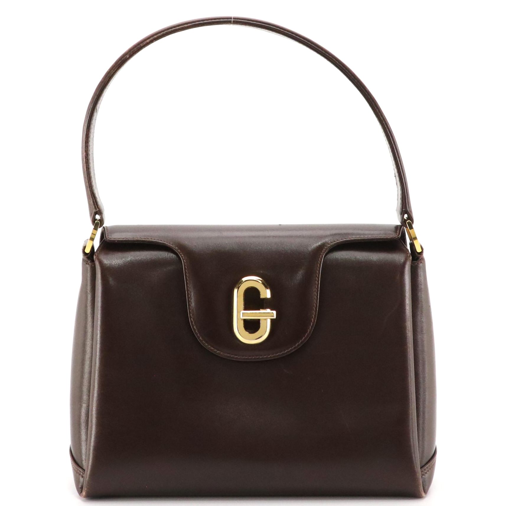 Gucci Brown Leather Flap Handbag with G Twist Lock Hardware