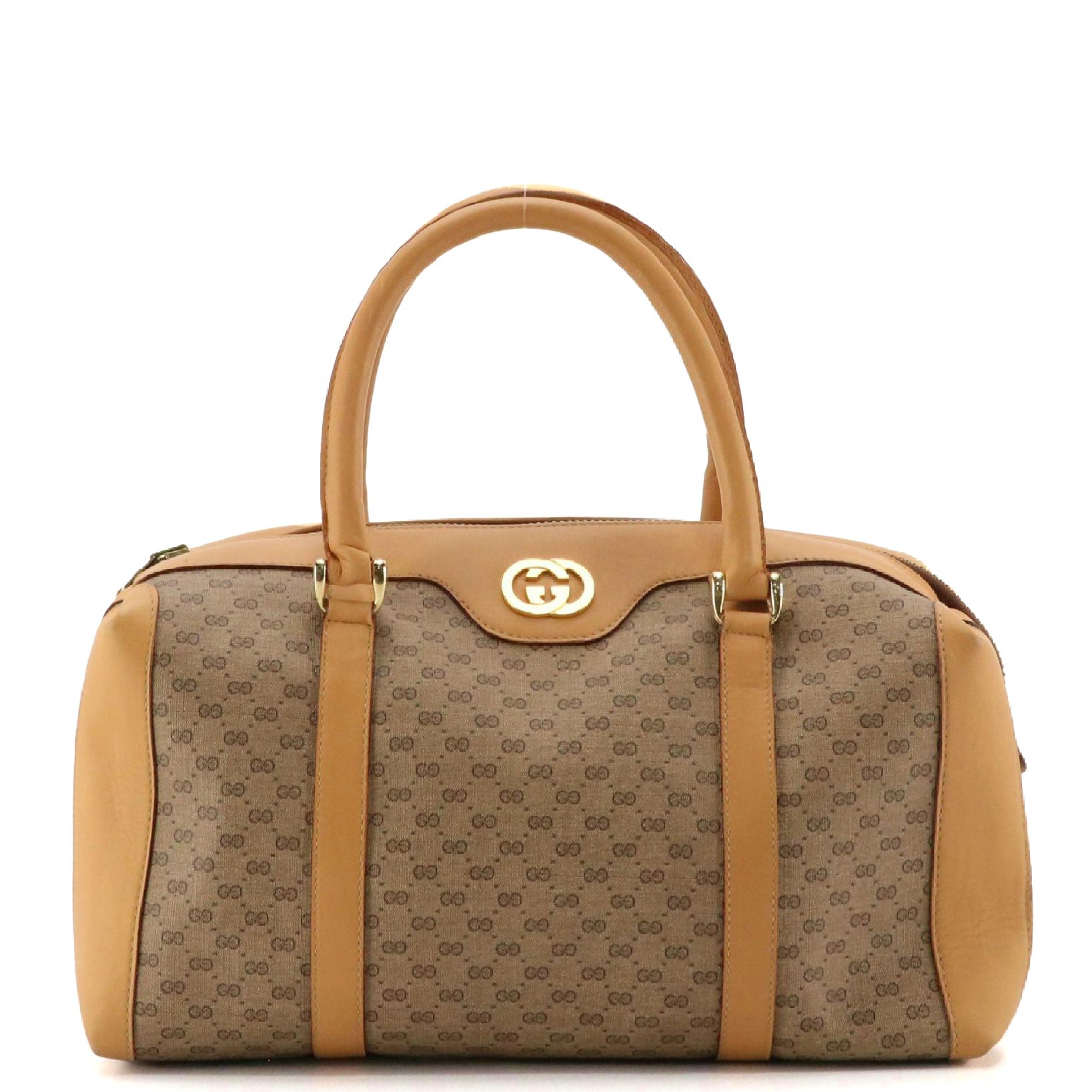 Gucci Boston Bag in Micro GG Coated Canvas and Leather