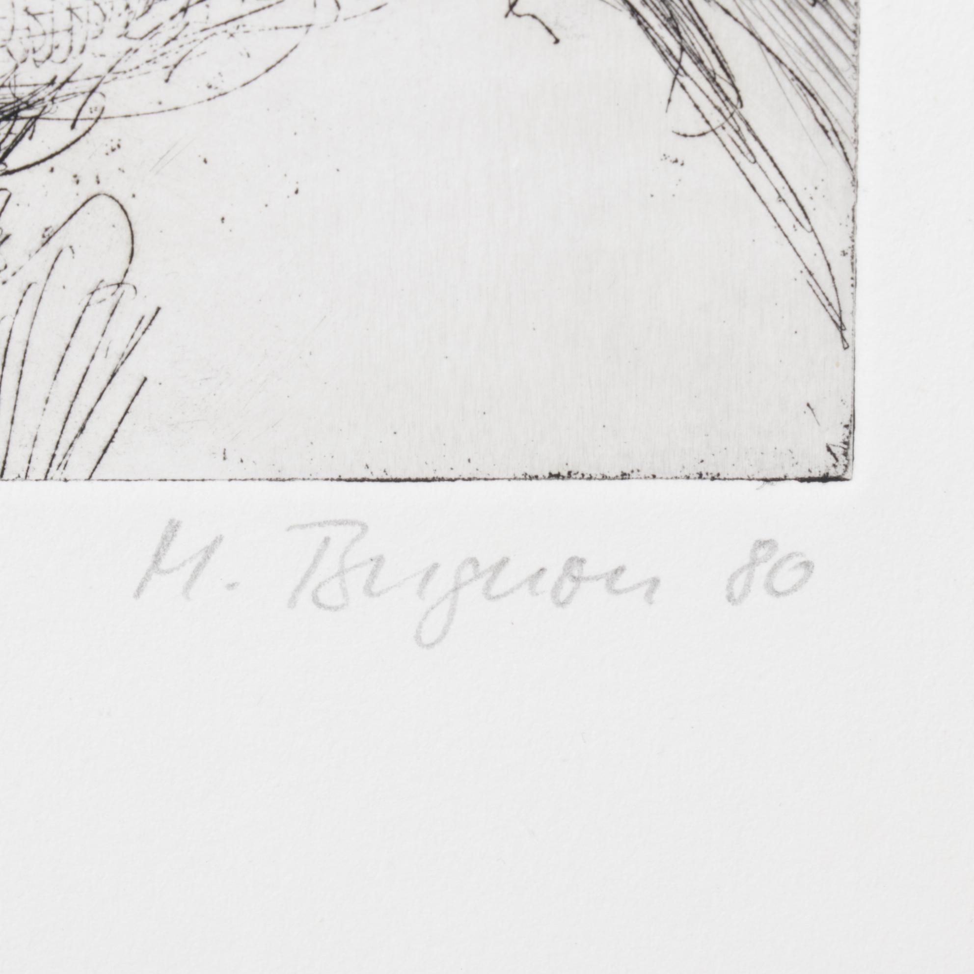 M. Buguon Black and White Etching of Torso, 1980