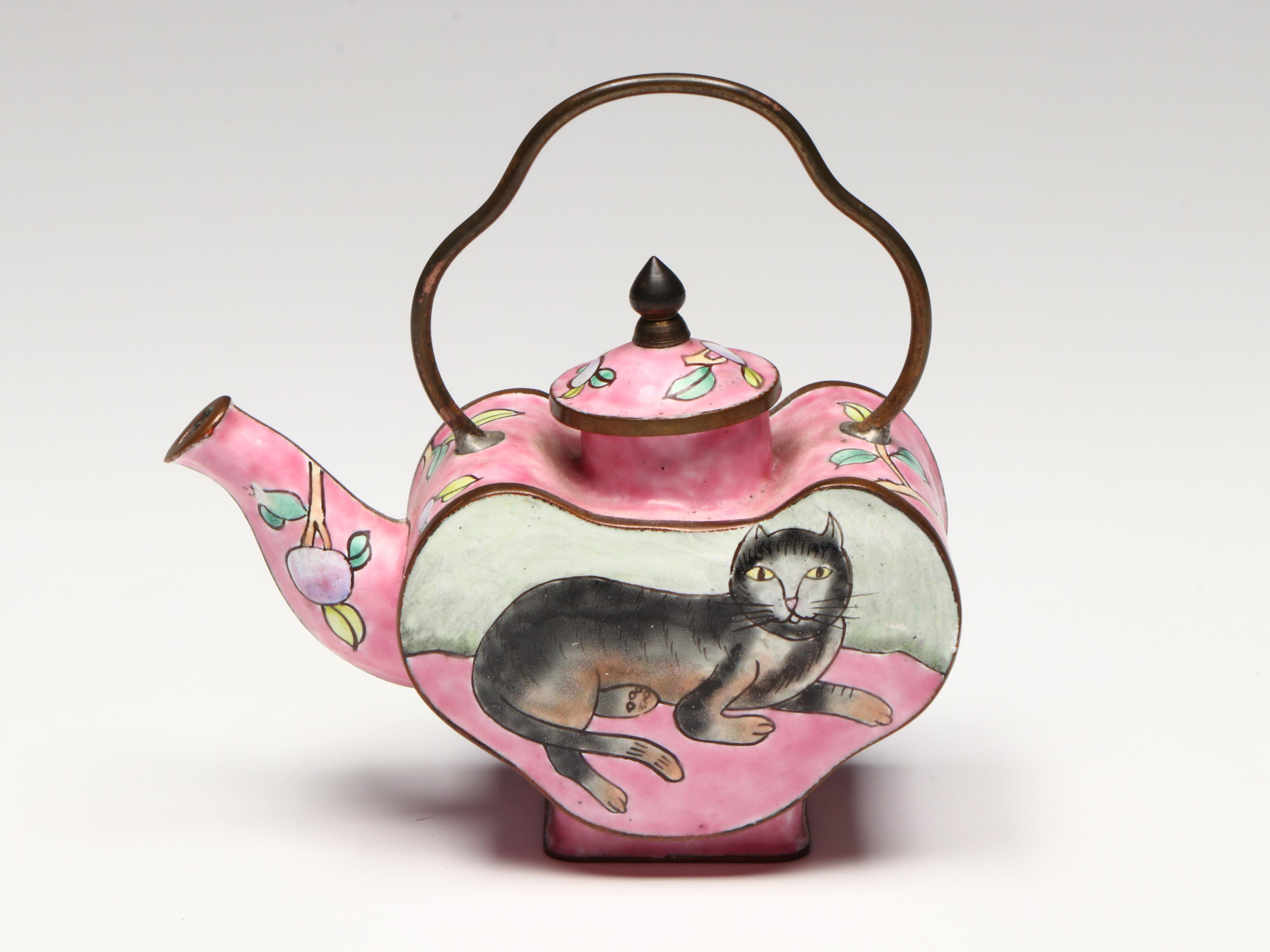 Kosta Boda Art Glass Tulip Sculpture, Hand-Enameled and Metal Miniature Teapots