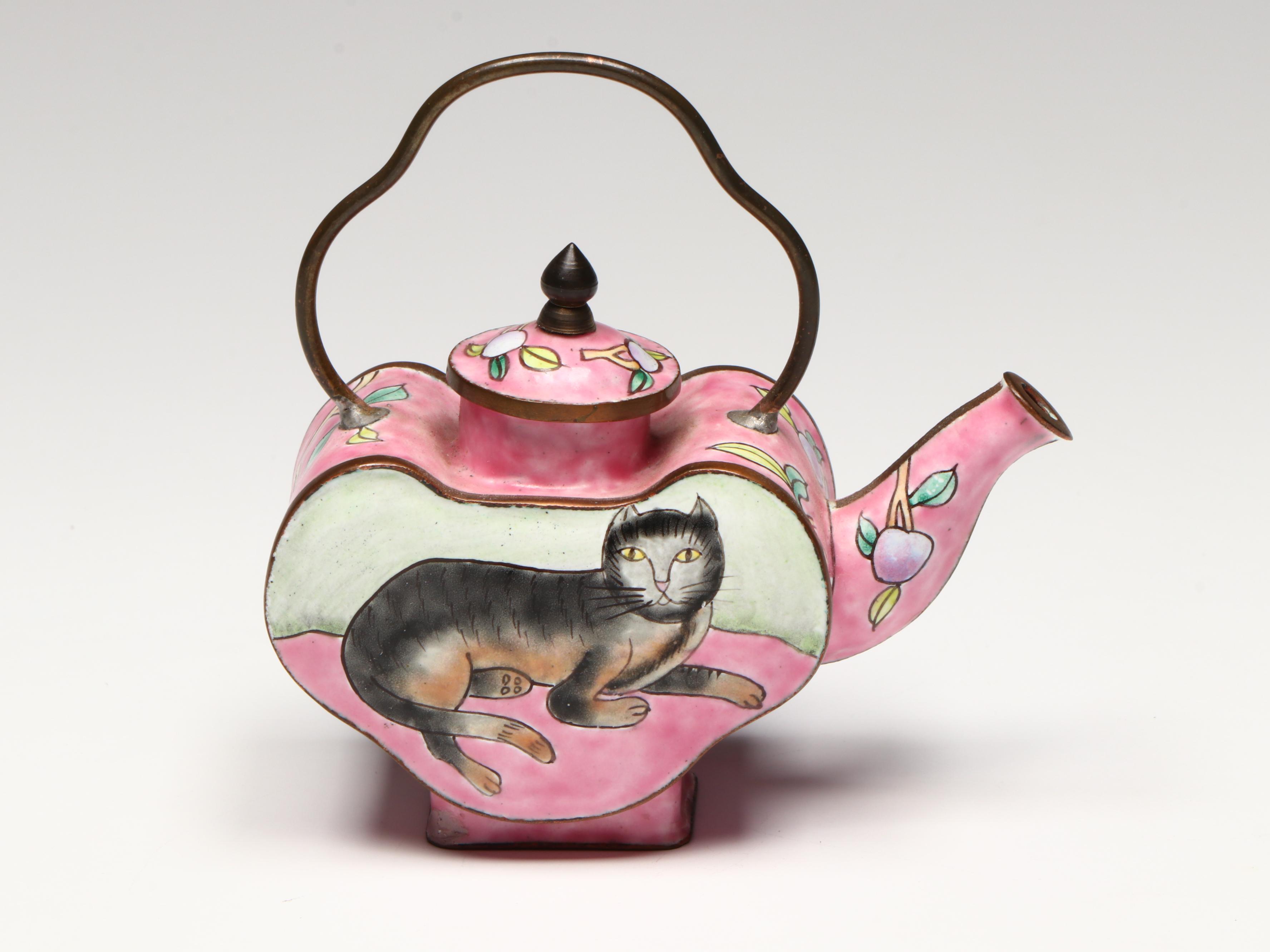 Kosta Boda Art Glass Tulip Sculpture, Hand-Enameled and Metal Miniature Teapots