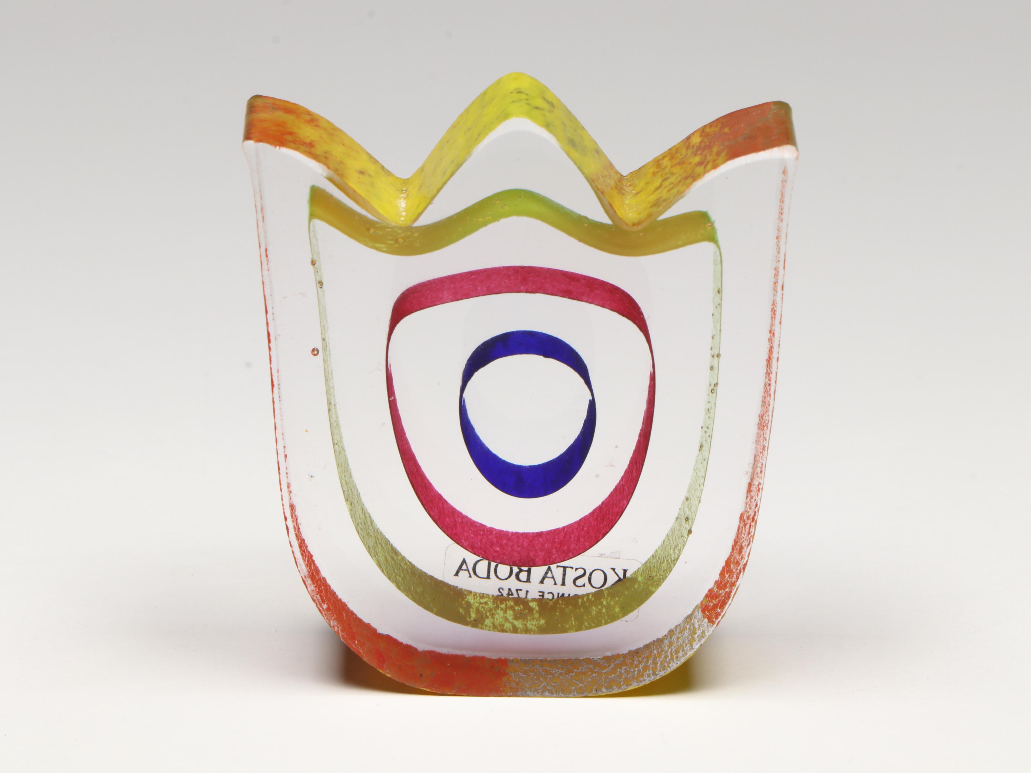 Kosta Boda Art Glass Tulip Sculpture, Hand-Enameled and Metal Miniature Teapots