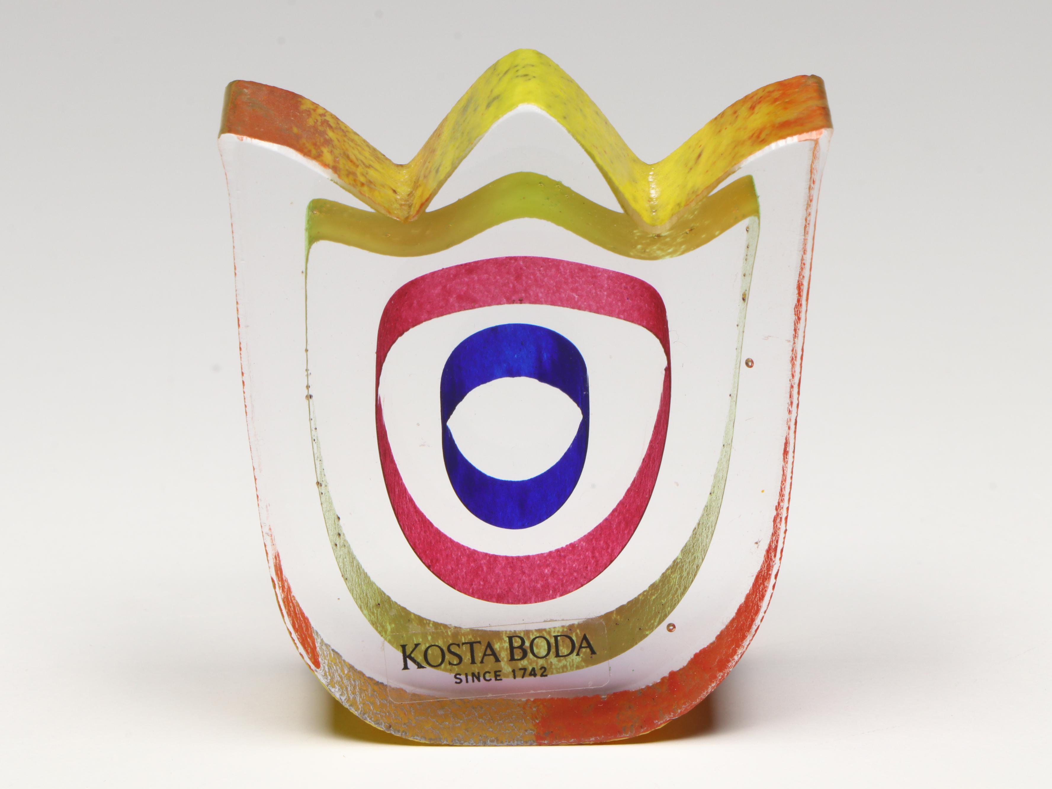 Kosta Boda Art Glass Tulip Sculpture, Hand-Enameled and Metal Miniature Teapots