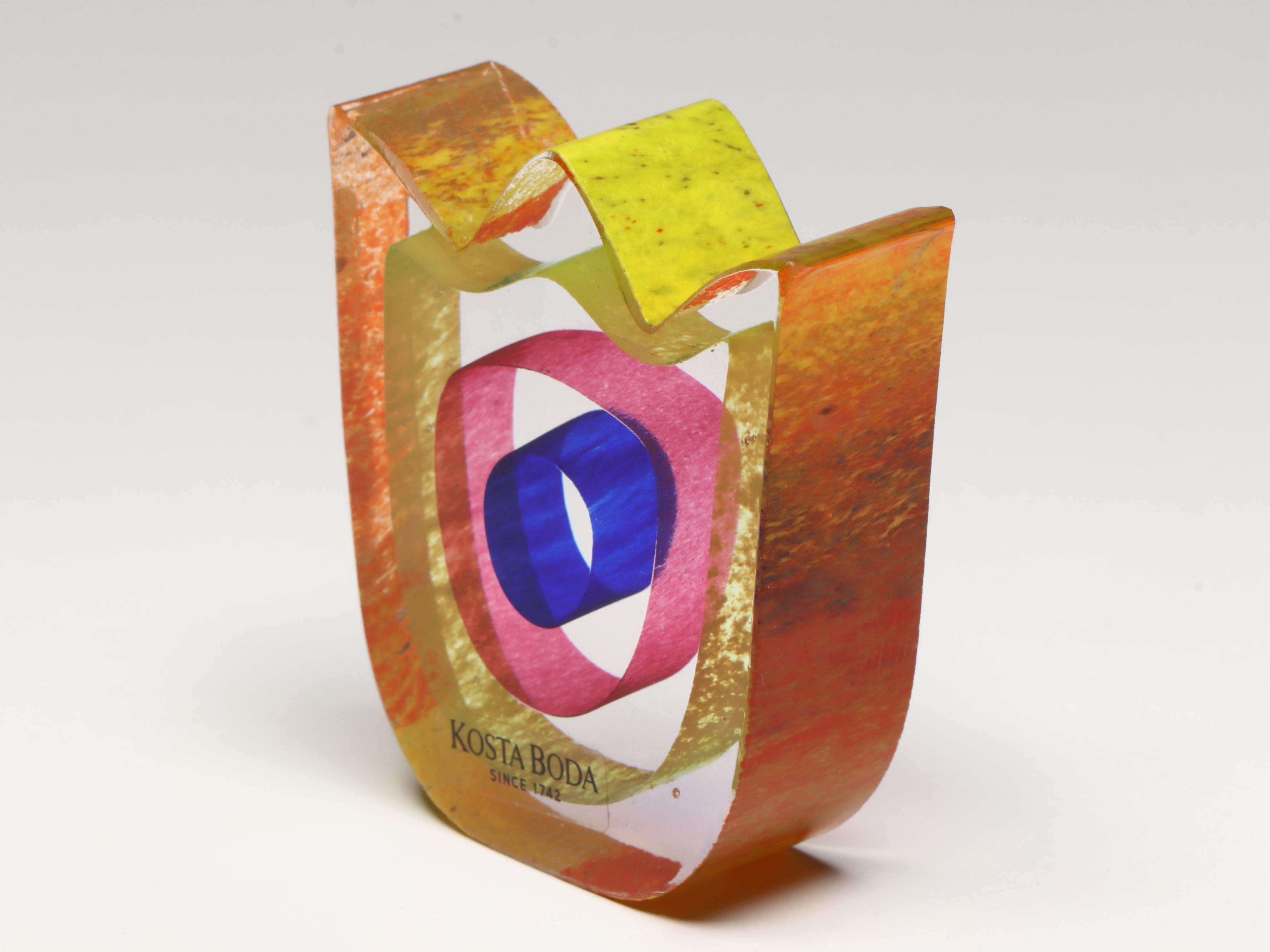 Kosta Boda Art Glass Tulip Sculpture, Hand-Enameled and Metal Miniature Teapots