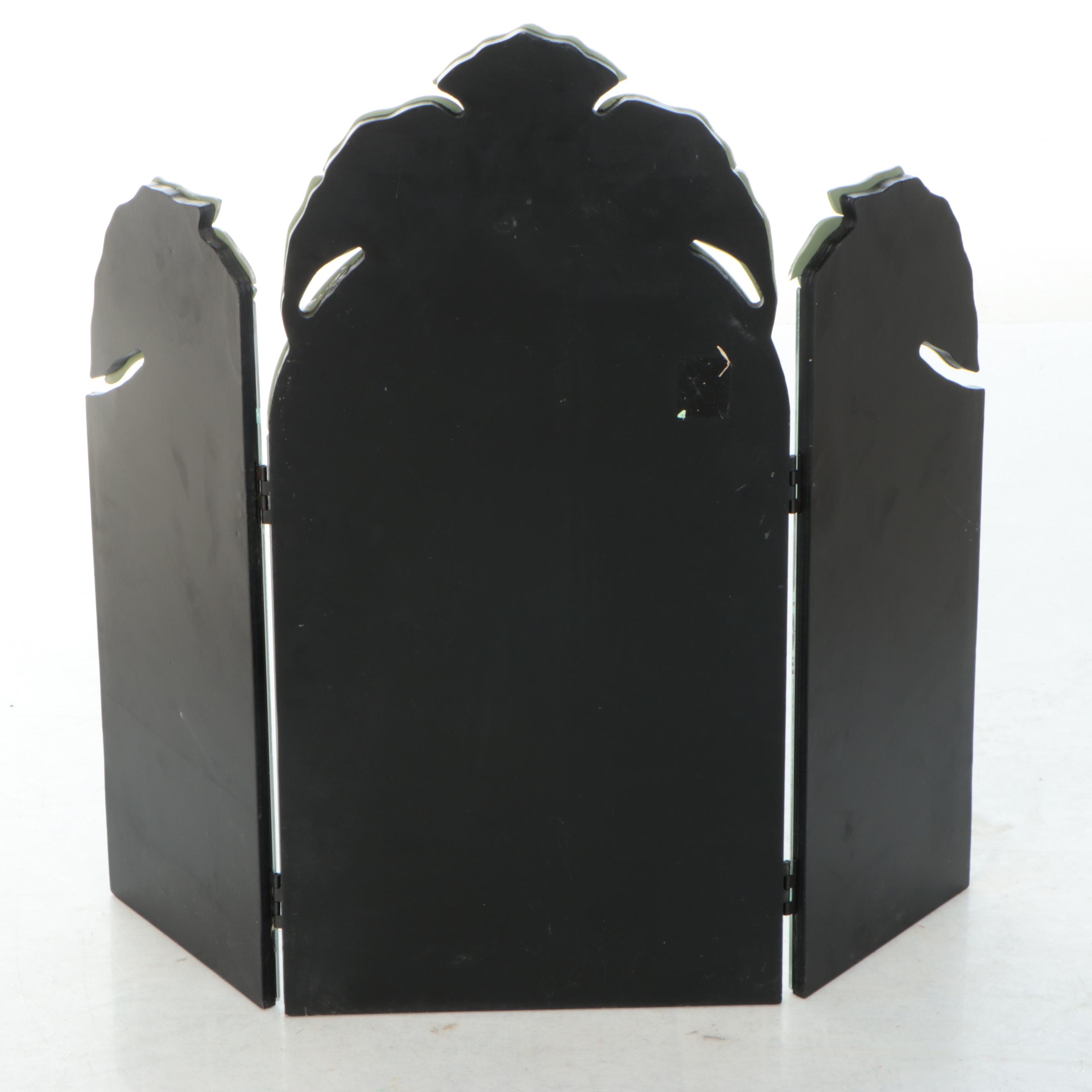 Kingsbury Triptych Folding Etched Mirror and Etched Mirror Wastebasket