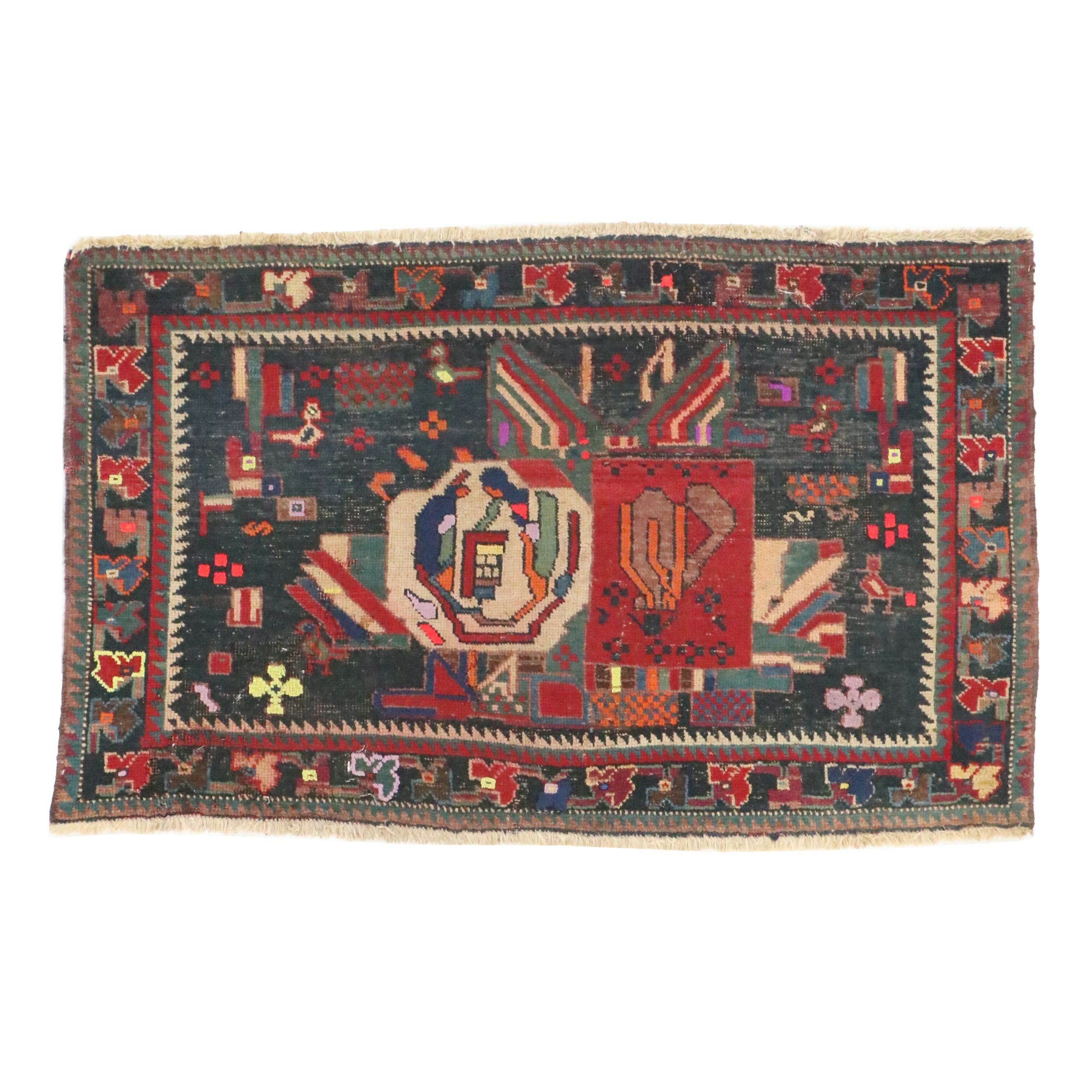 1'11 x 3' Hand-Knotted Caucasian Karabagh Accent Rug