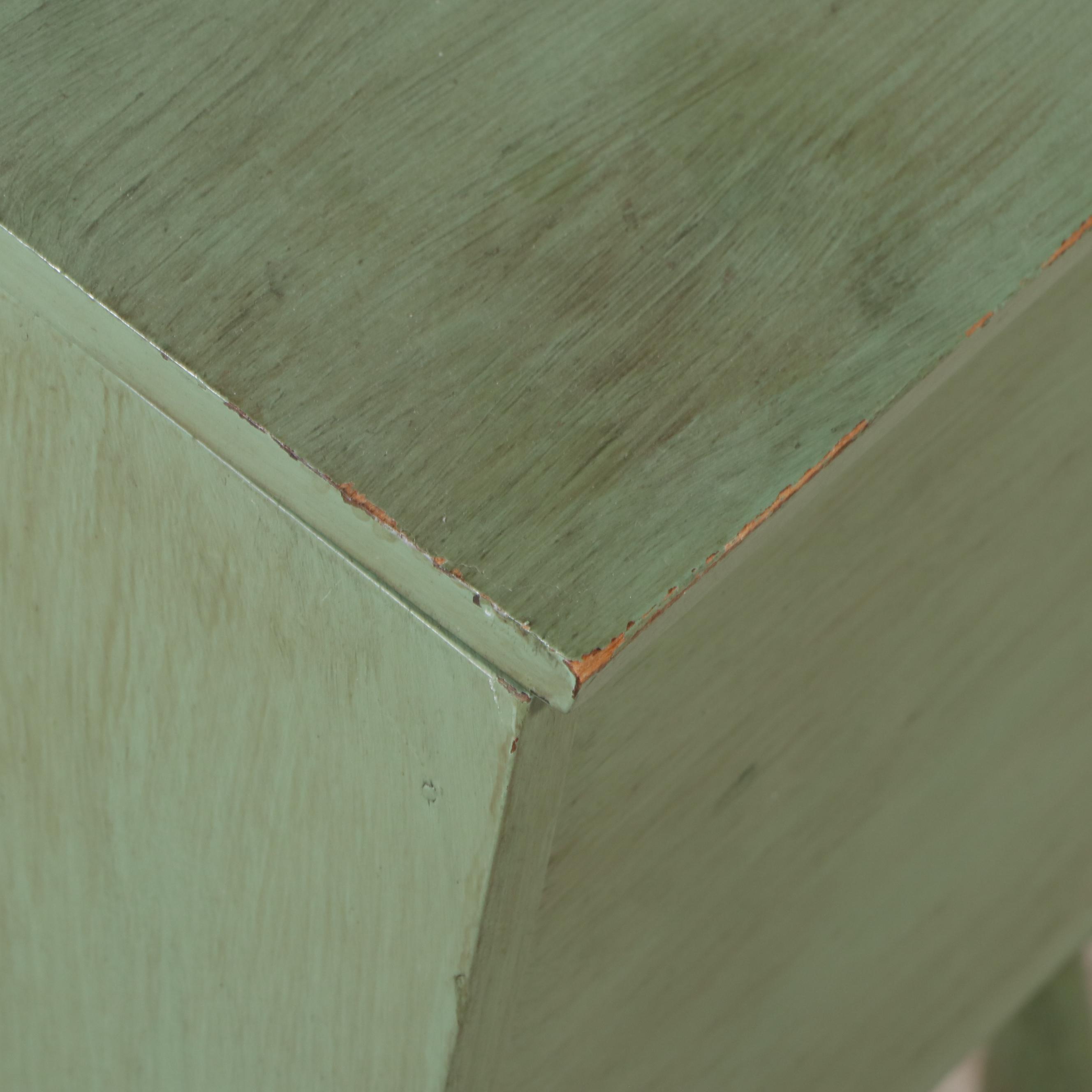 Green Painted Two-Drawer Chest, Magazine Rack, and Knitting Stand.