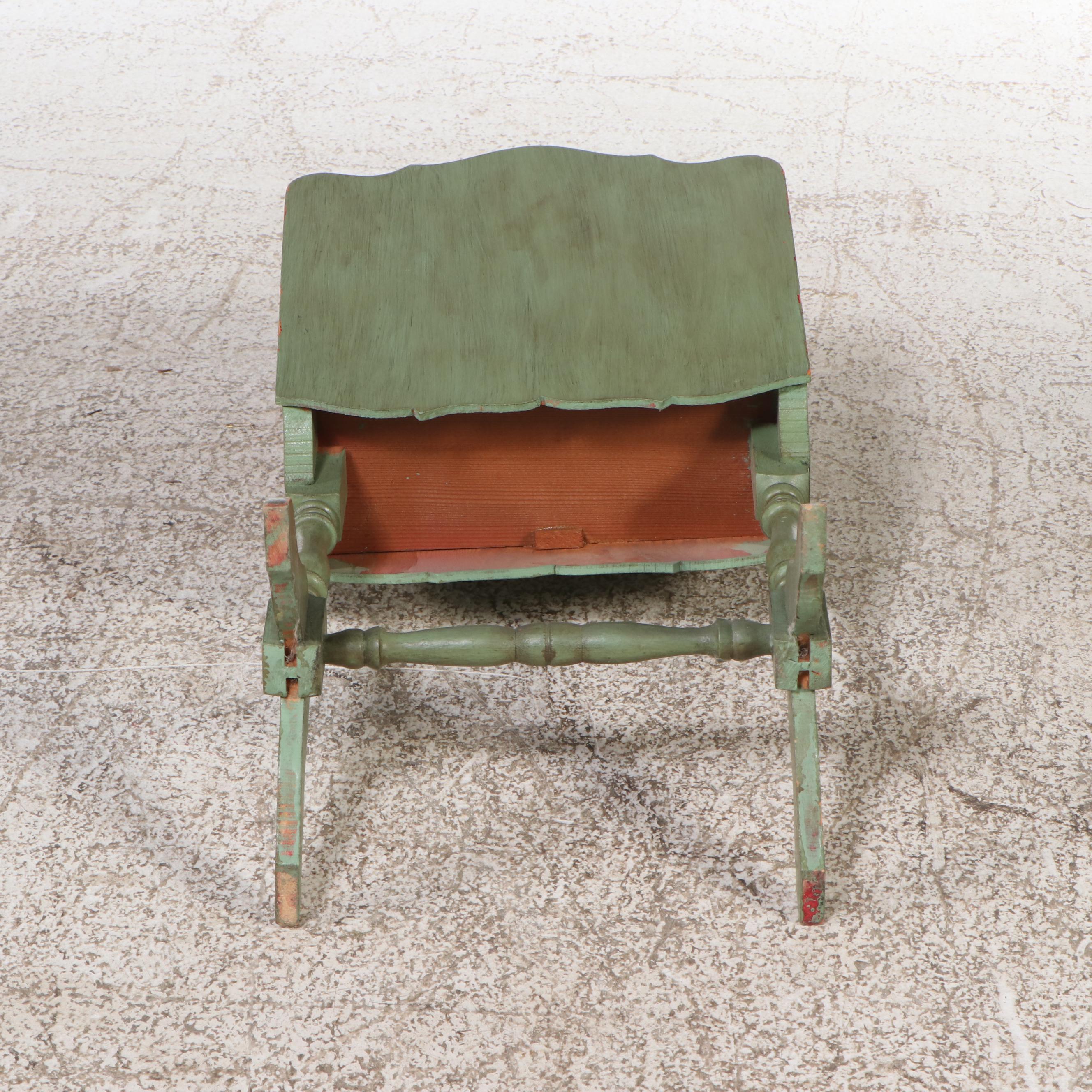 Green Painted Two-Drawer Chest, Magazine Rack, and Knitting Stand.