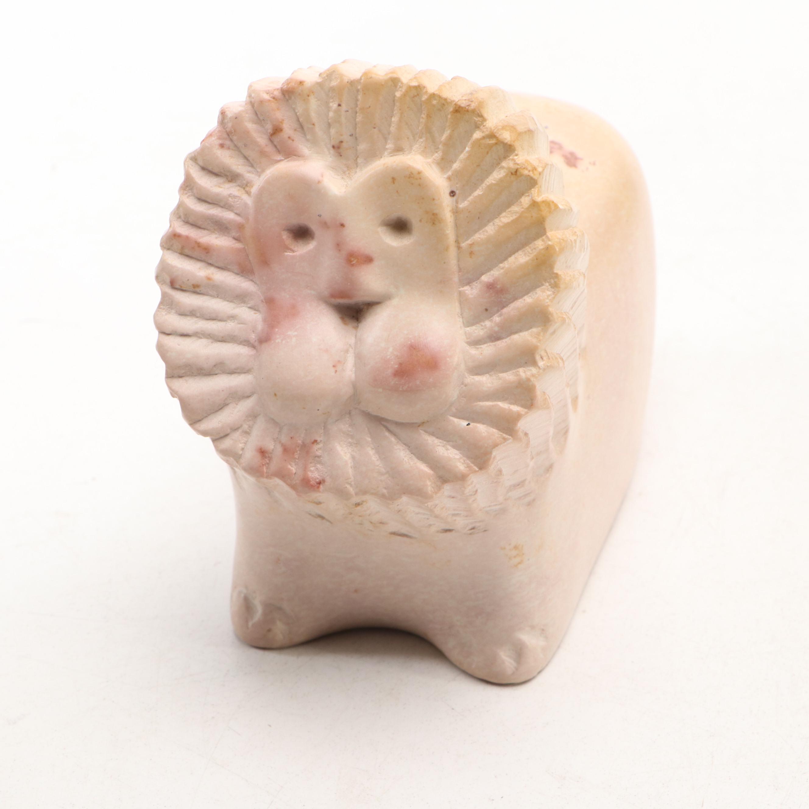 Japanese Metal Goat with Soapstone, Wood and Ceramic Figurines