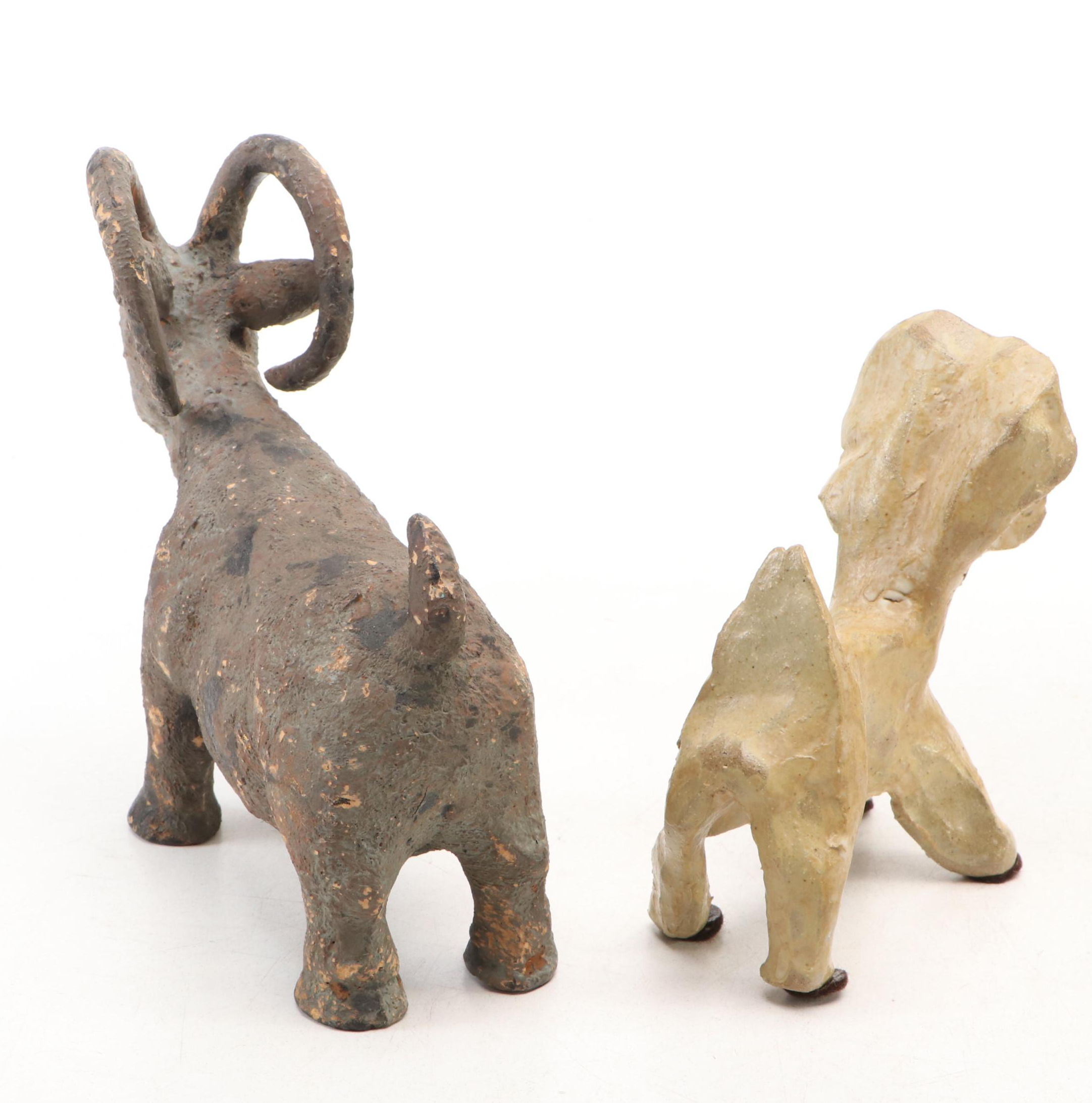Japanese Metal Goat with Soapstone, Wood and Ceramic Figurines